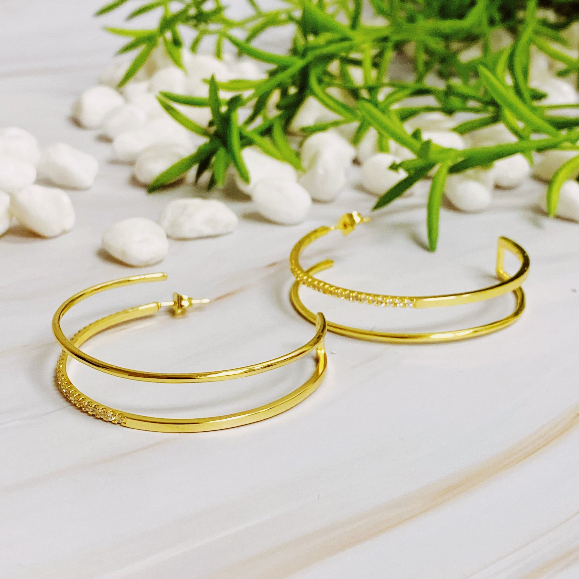 Golden Glow Double Open Hoop Earrings – Modern Sparkle Statement Hoops Lysandra Luxe