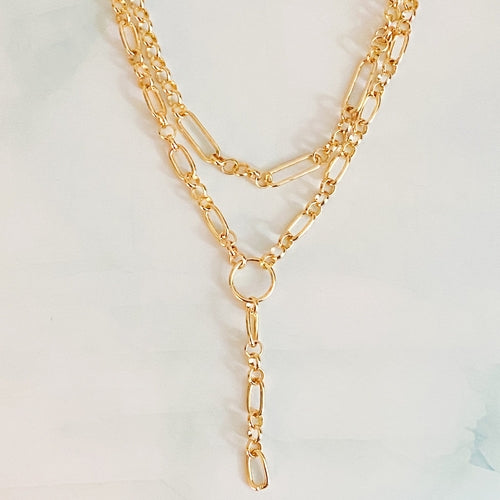 T Drop Layered Chain Necklace – Designer-Inspired Y Necklace with Double Chains