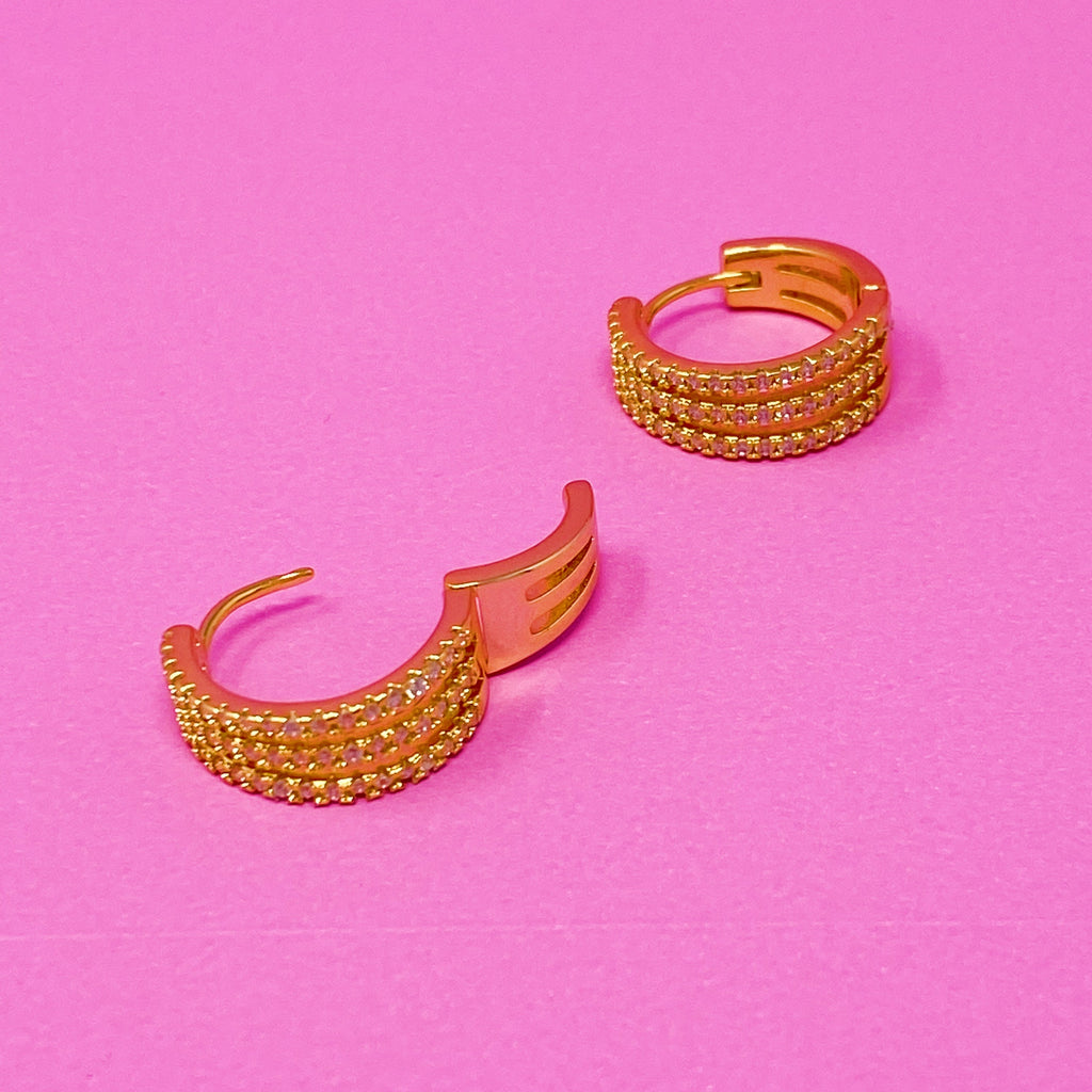 Tri-Luxe Sparkle Huggie Earrings – Gold Plated with Cubic Zirconia Lysandra Luxe