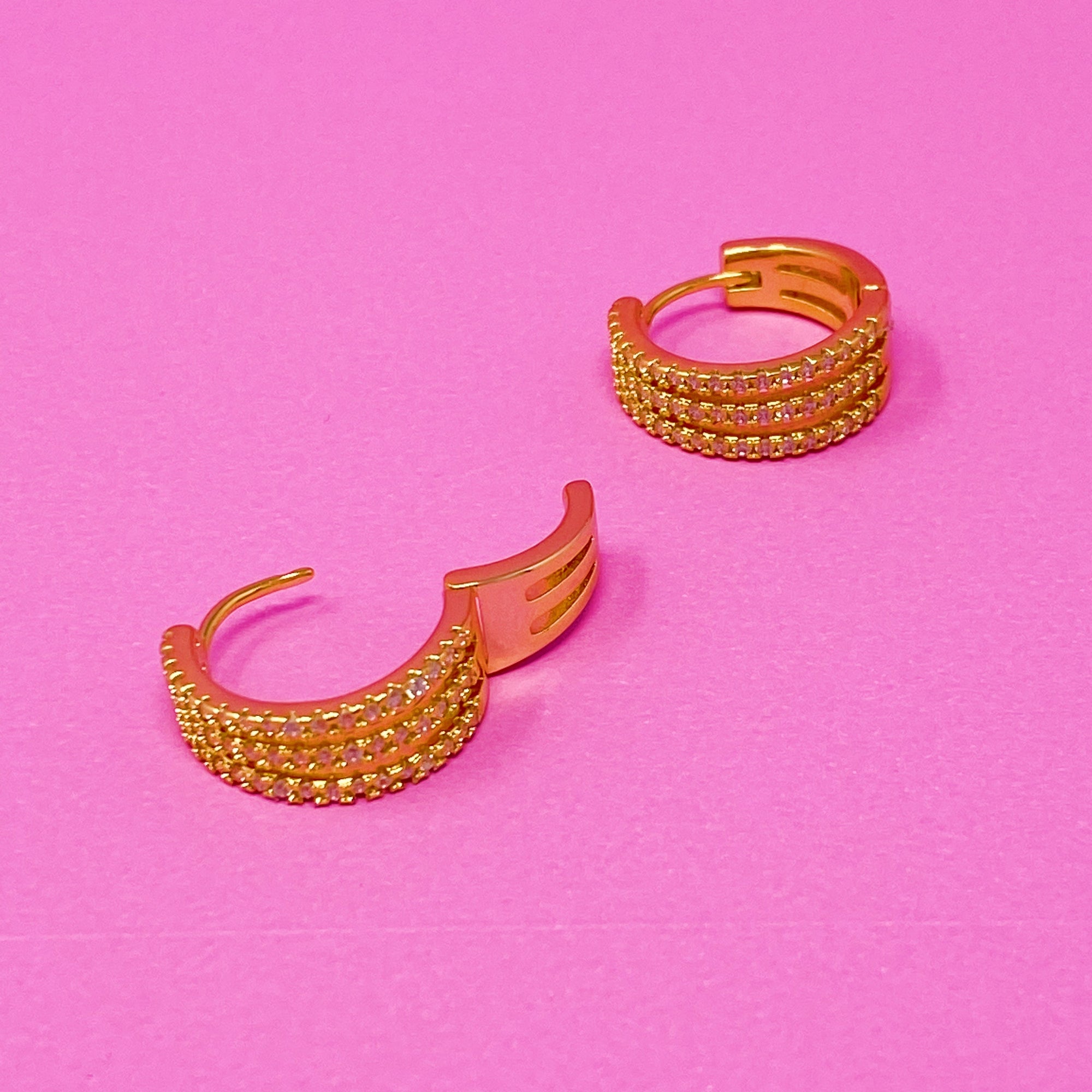 Tri-Luxe Sparkle Huggie Earrings – Gold Plated with Cubic Zirconia Lysandra Luxe