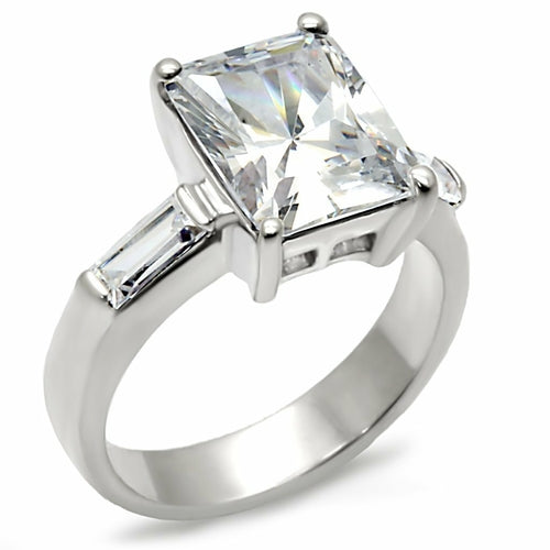 The Belle Radiance Ring – Radiant Cut CZ with Baguette Side Stones in Polished Sterling Silver Lysandra Luxe