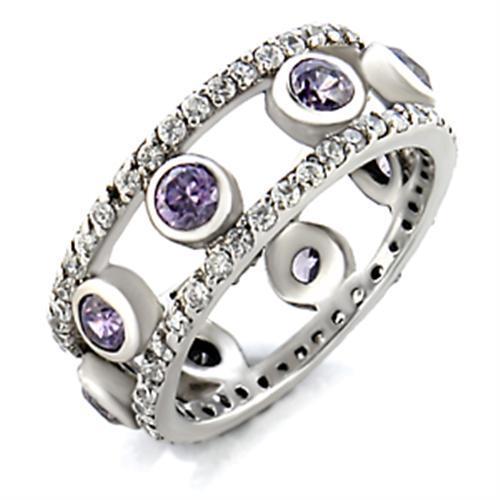 Amethyst & Clear Cubic Zirconia Double Band Ring – Rhodium Plated Brass Eternity Style Jewelry Lysandra Luxe