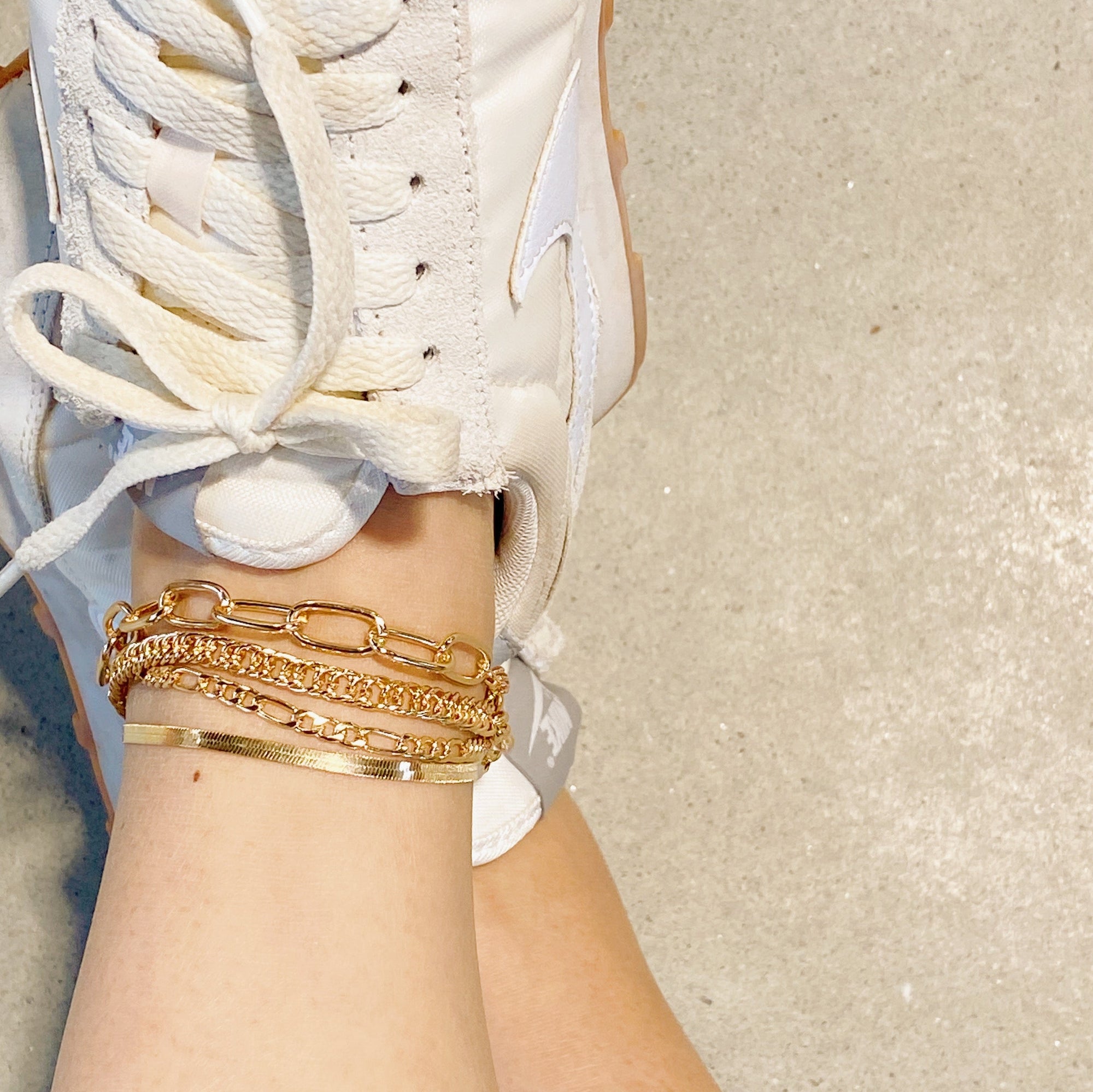 Gold Layered Chain Anklet Set – 4-Piece Adjustable Gold Plated Anklets for Women | Trendy Layered Foot Jewelry