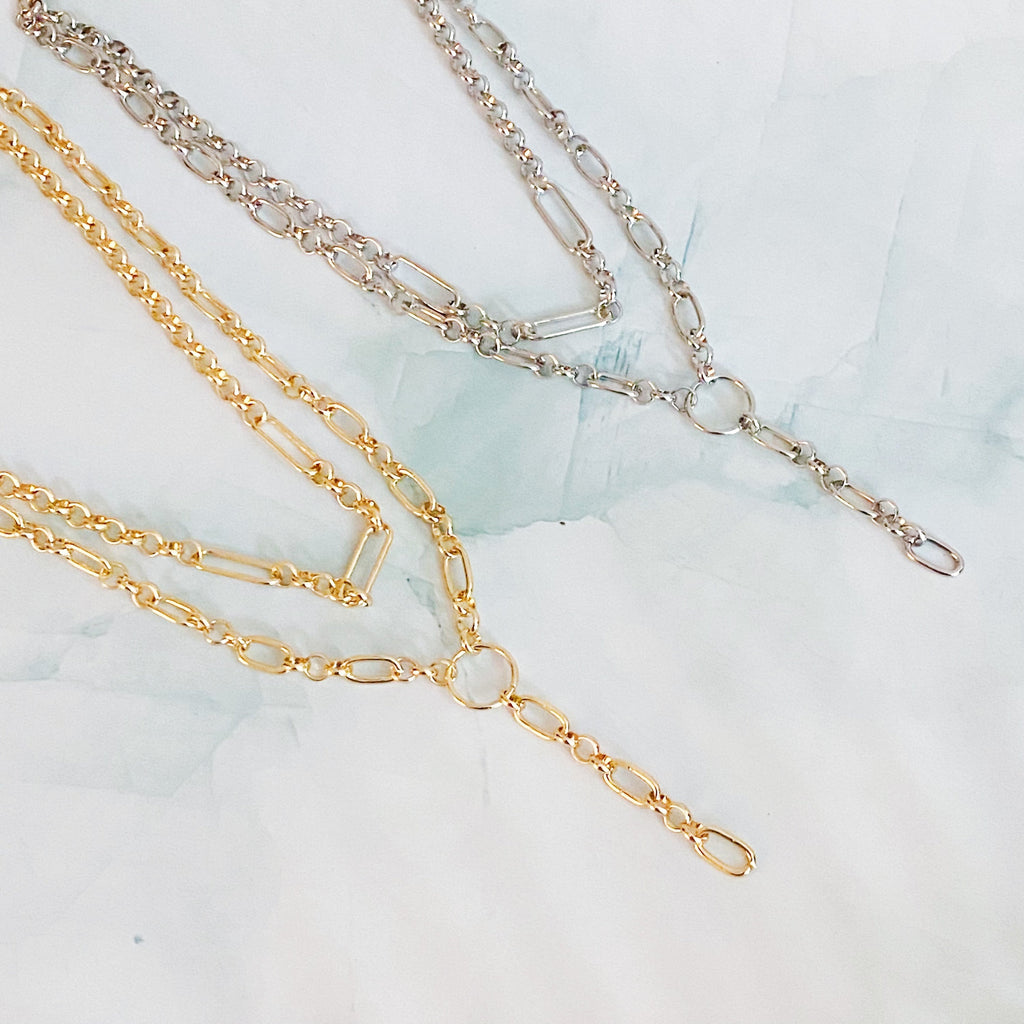 T Drop Layered Chain Necklace – Designer-Inspired Y Necklace with Double Chains Lysandra Luxe