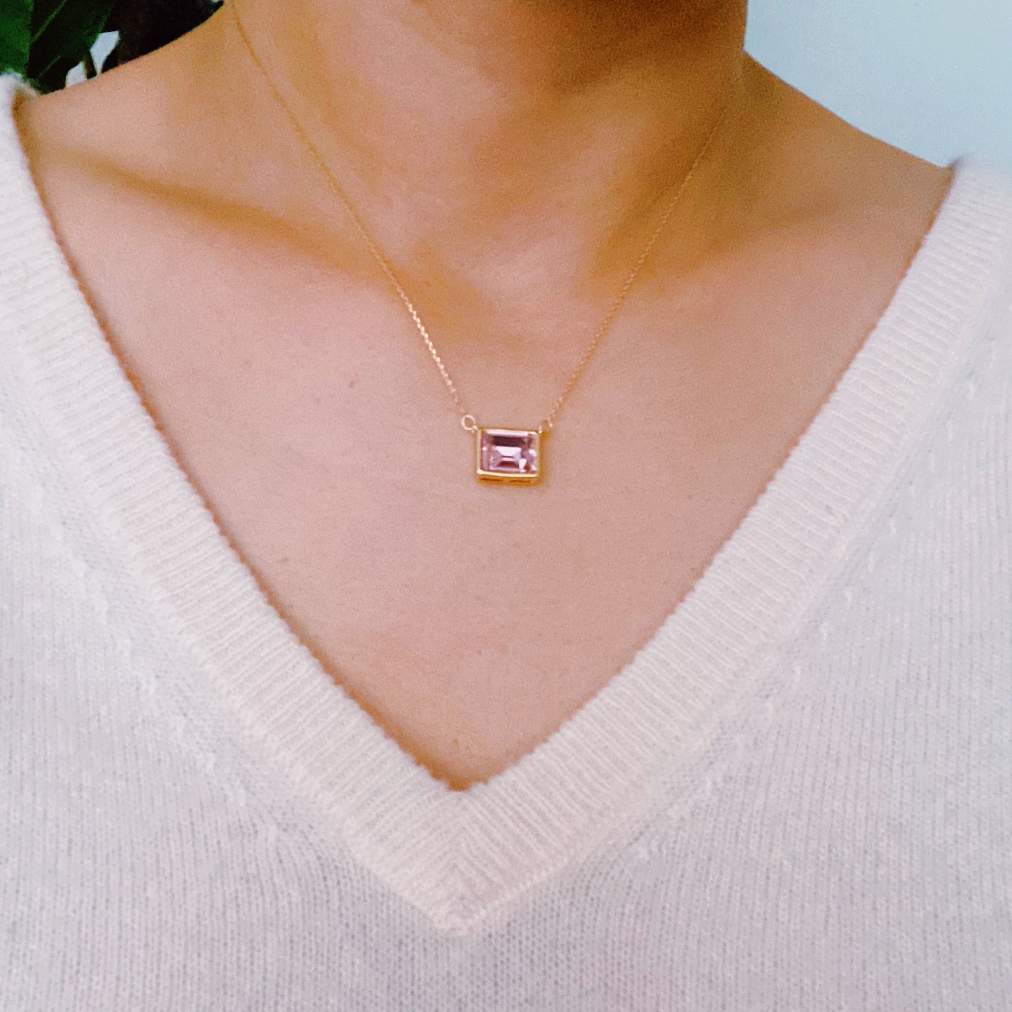 Radiance Square Pendant Necklace – Gold Plated with Glass Jewel (3 Colors) Lysandra Luxe