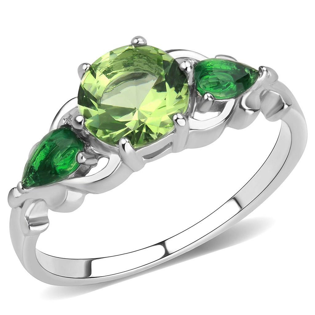 The Verdant Trio Ring – Round Peridot & Dark Green Marquise Three-Stone Ring in Stainless Steel Lysandra Luxe