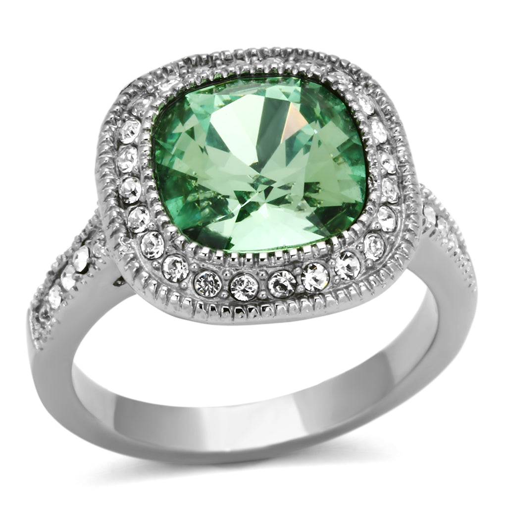 The Emerald Heirloom Ring – Cushion Cut Green Crystal with Antique-Style Halo in Stainless Steel Lysandra Luxe