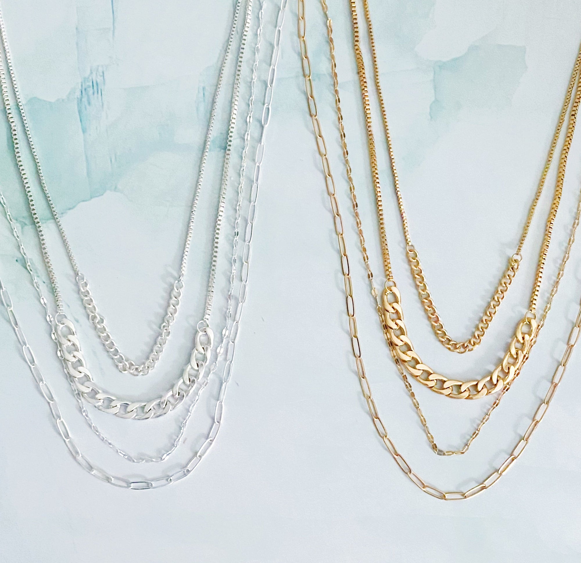 Brooklyn Four Chains Layered Necklace – Gold or Silver Multi-Chain Statement Necklace for Women