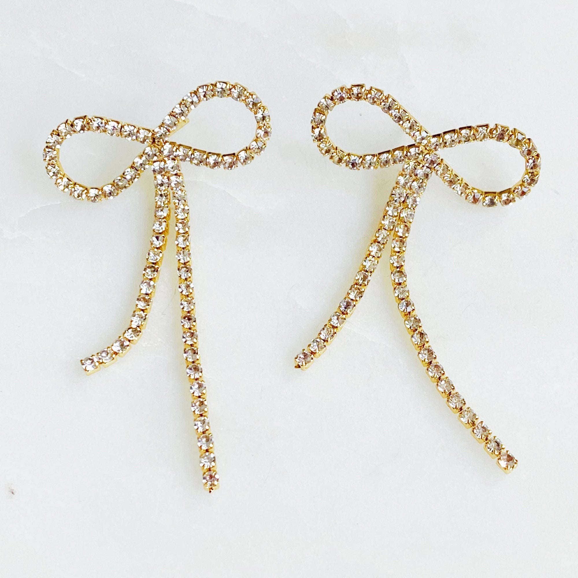 Radiant Sparkle Bow Drop Earrings – 18K Gold Plated Cubic Zirconia Statement Earrings | Dainty Gold Bow Jewelry for Women Lysandra Luxe