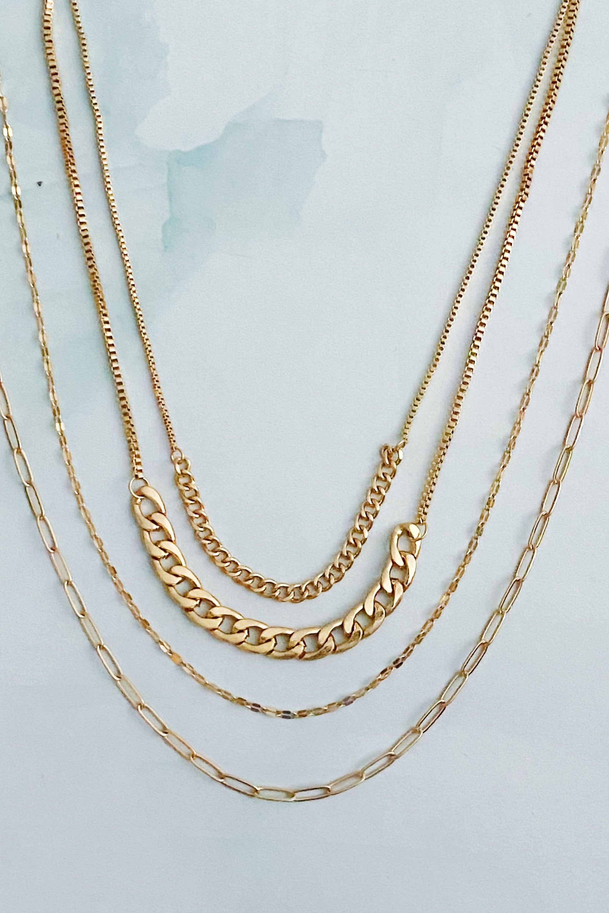 Brooklyn Four Chains Layered Necklace – Gold or Silver Multi-Chain Statement Necklace for Women
