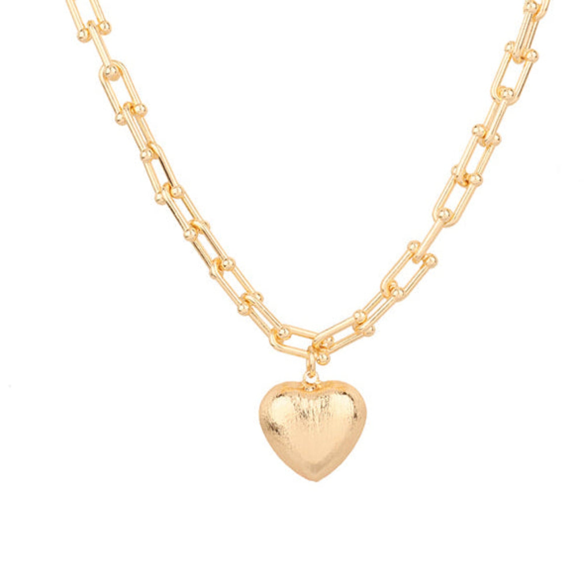 Brushed Heart Pendant U Chain Necklace – Elegant Gold Heart Necklace for Women | Timeless U Chain with Romantic Brushed Pendant