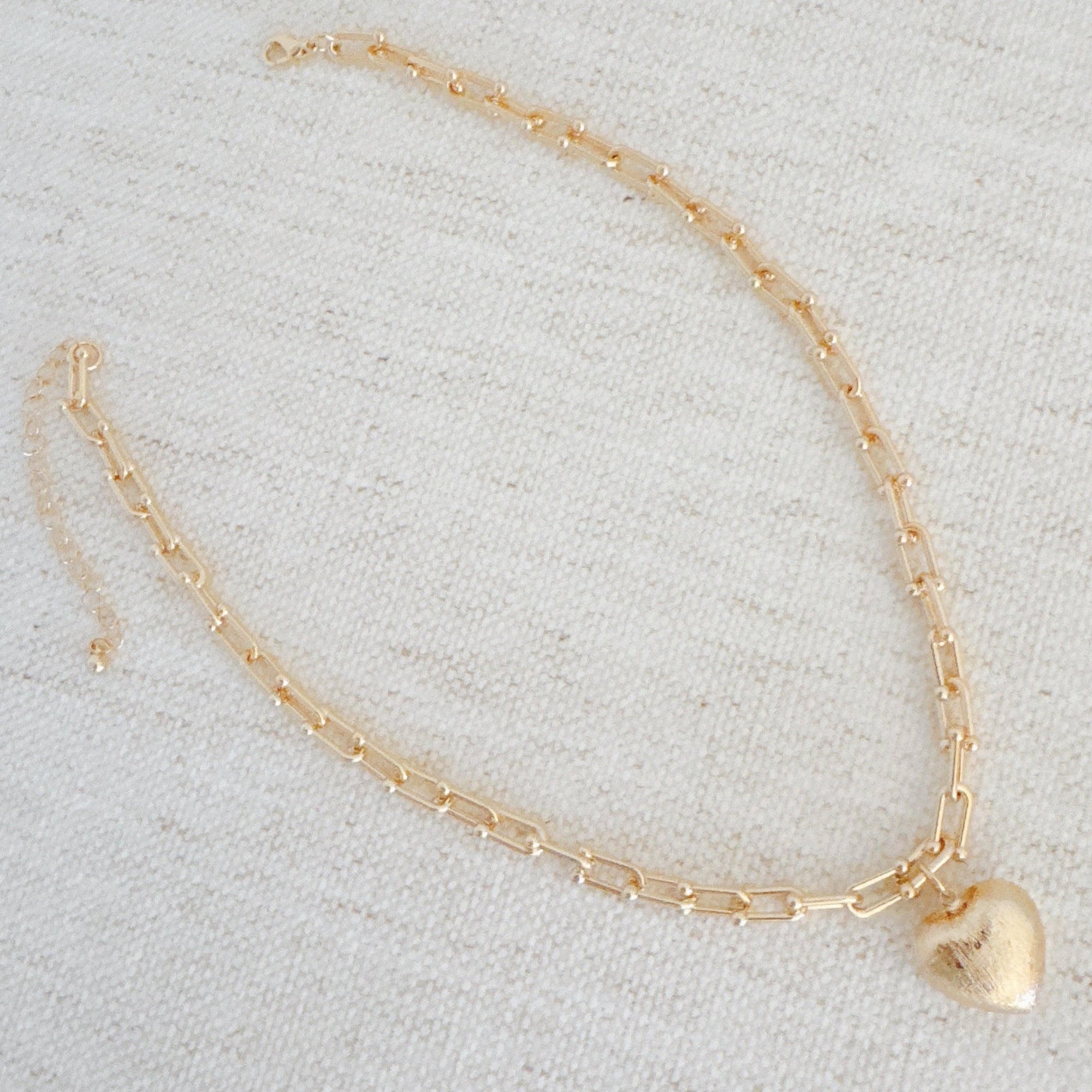Brushed Heart Pendant U Chain Necklace – Elegant Gold Heart Necklace for Women | Timeless U Chain with Romantic Brushed Pendant