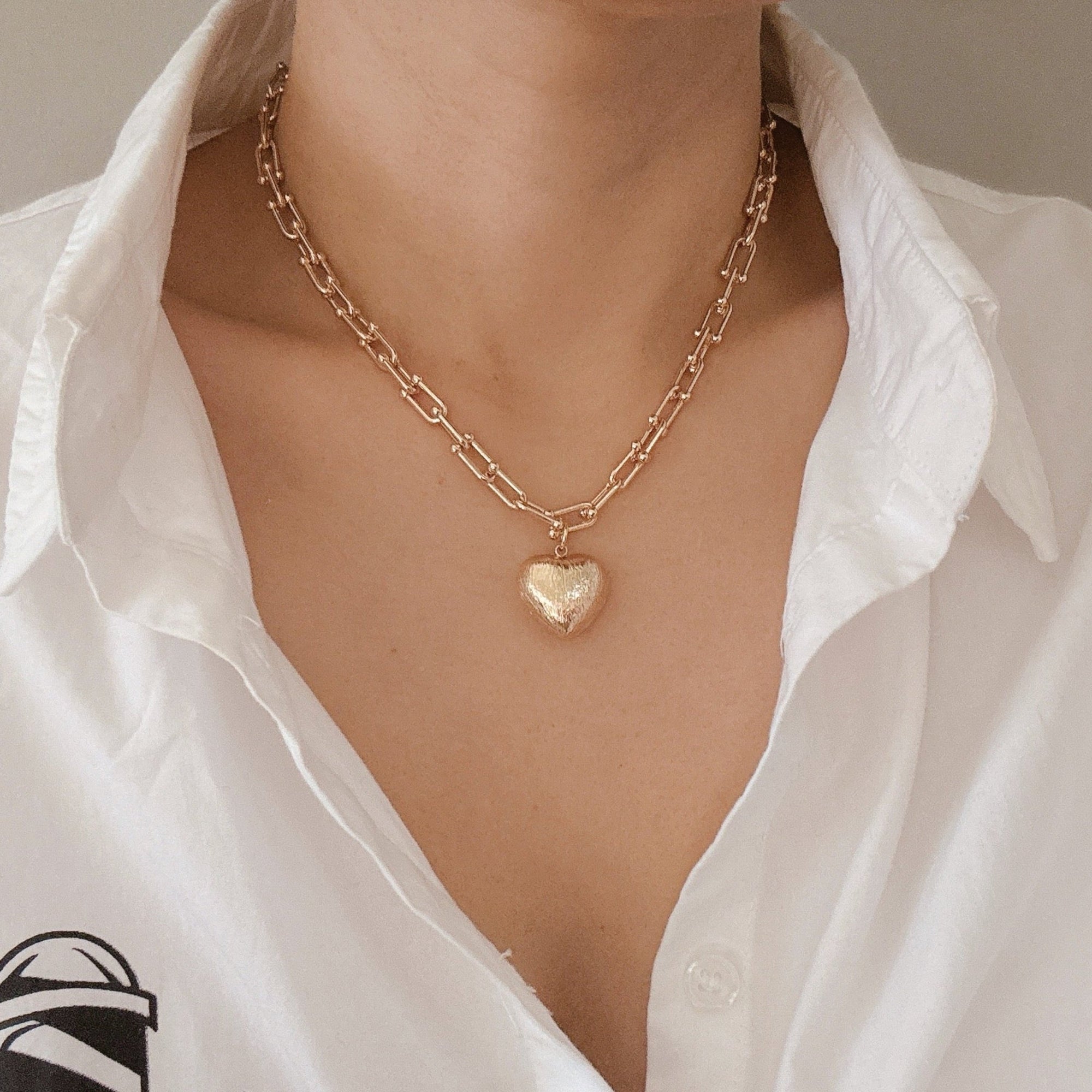 Brushed Heart Pendant U Chain Necklace – Elegant Gold Heart Necklace for Women | Timeless U Chain with Romantic Brushed Pendant