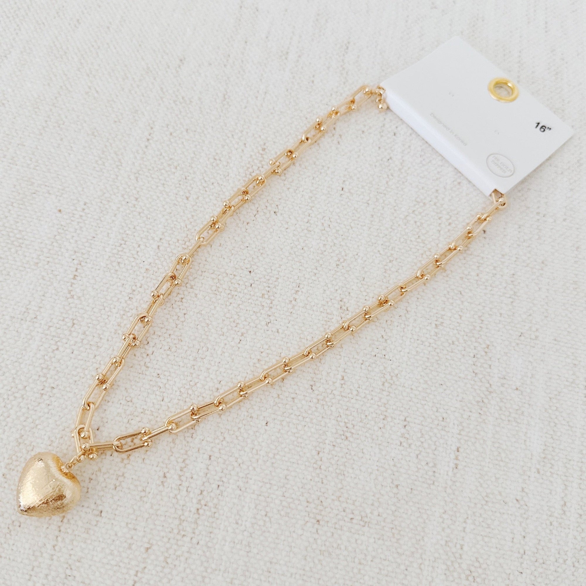 Brushed Heart Pendant U Chain Necklace – Elegant Gold Heart Necklace for Women | Timeless U Chain with Romantic Brushed Pendant