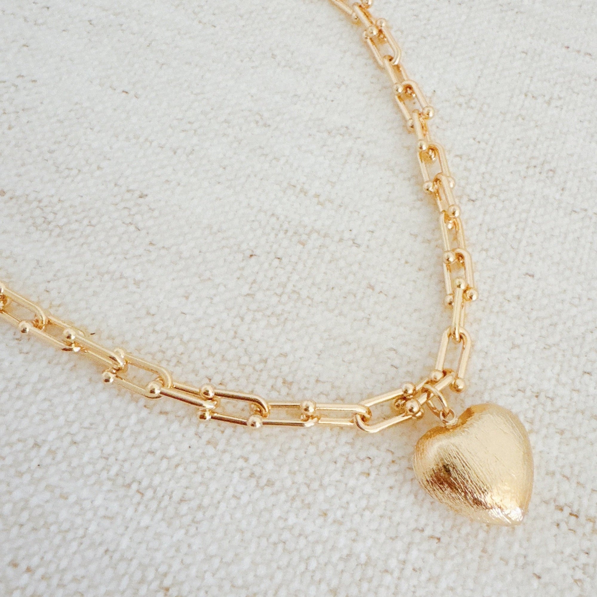 Brushed Heart Pendant U Chain Necklace – Elegant Gold Heart Necklace for Women | Timeless U Chain with Romantic Brushed Pendant