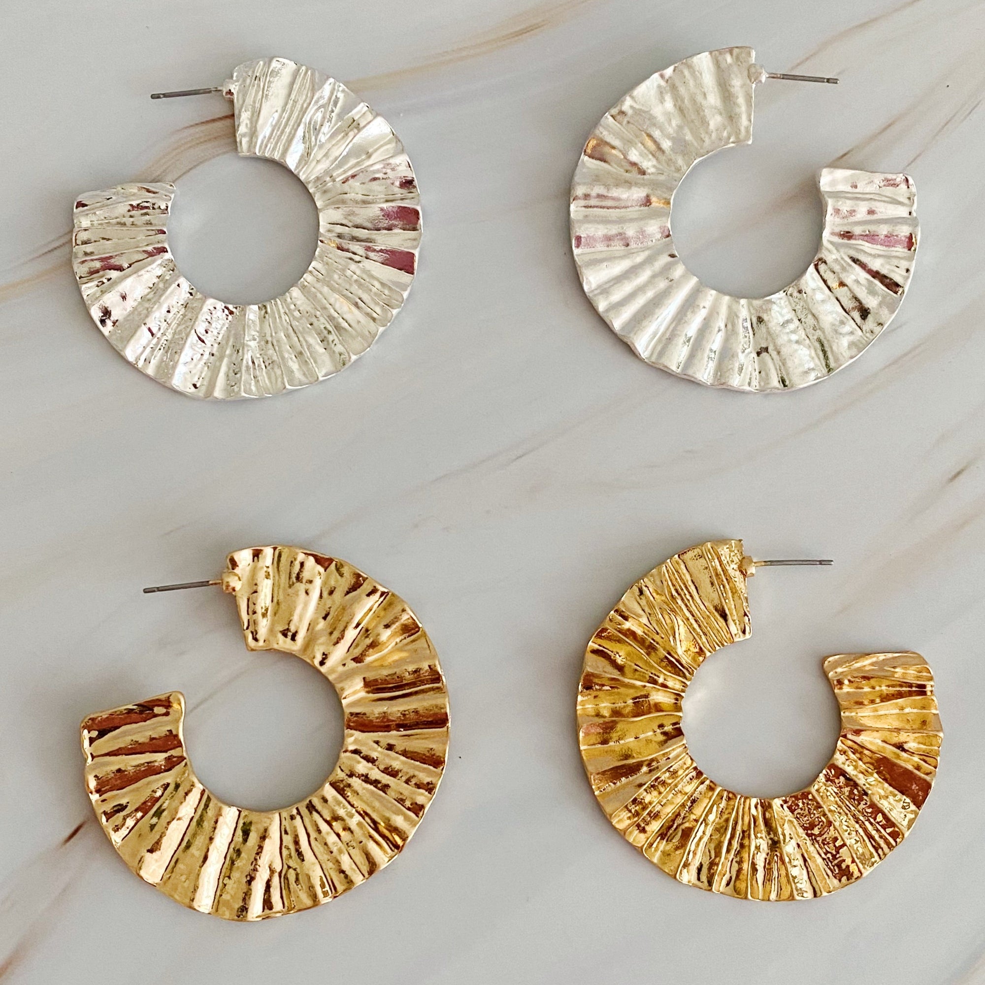 Sculpted Crinkle Statement Hoop Earrings – Artistic Gold Hoop Design Lysandra Luxe