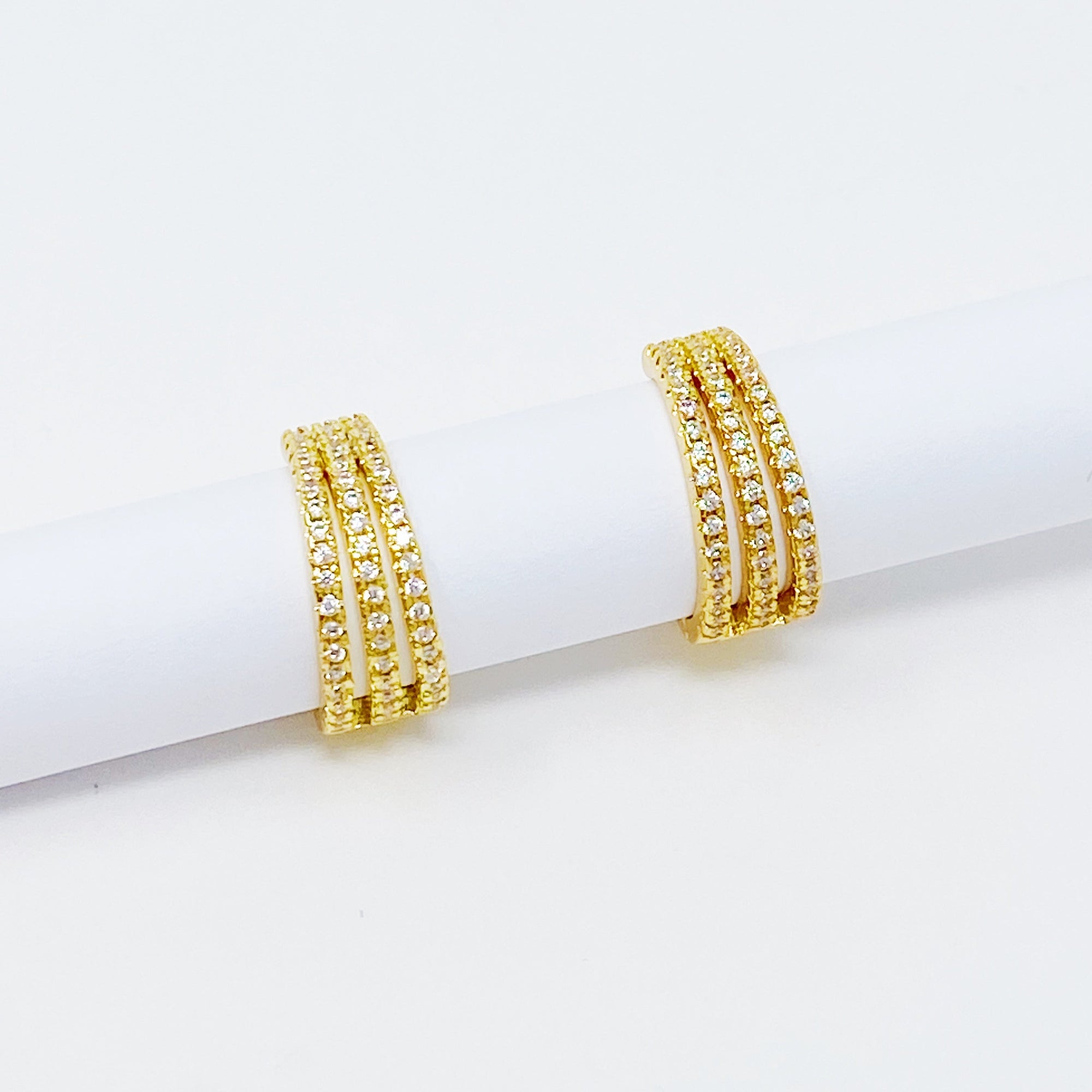 Tri-Luxe Sparkle Huggie Earrings – Gold Plated with Cubic Zirconia Lysandra Luxe