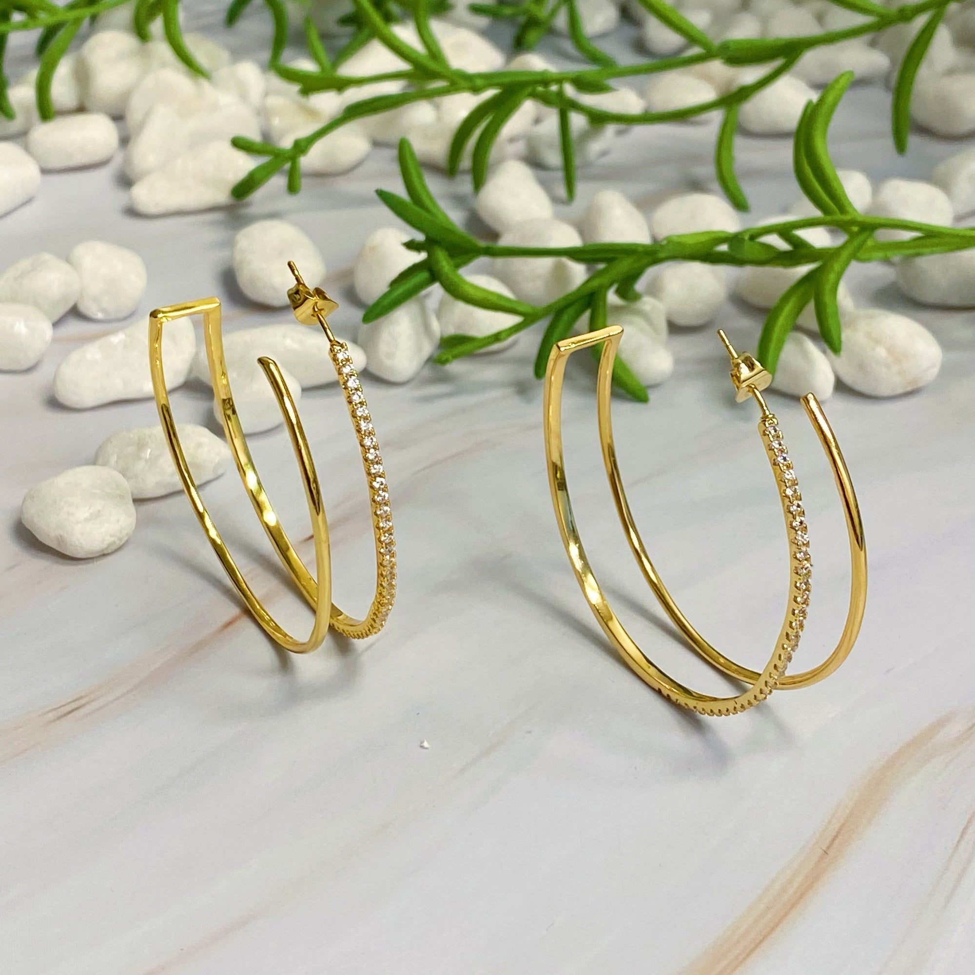 Golden Glow Double Open Hoop Earrings – Modern Sparkle Statement Hoops Lysandra Luxe