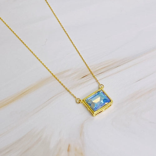 Radiance Square Pendant Necklace – Gold Plated with Glass Jewel (3 Colors) Lysandra Luxe