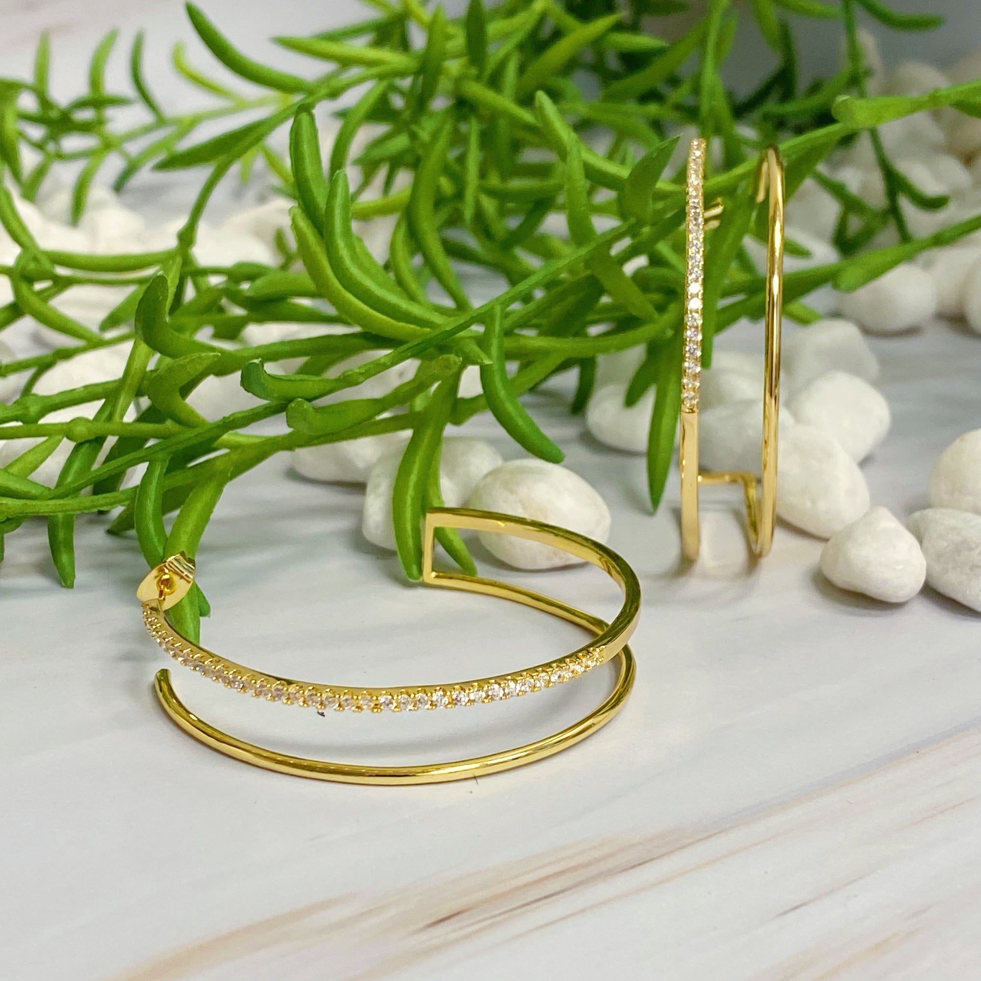 Golden Glow Double Open Hoop Earrings – Modern Sparkle Statement Hoops Lysandra Luxe