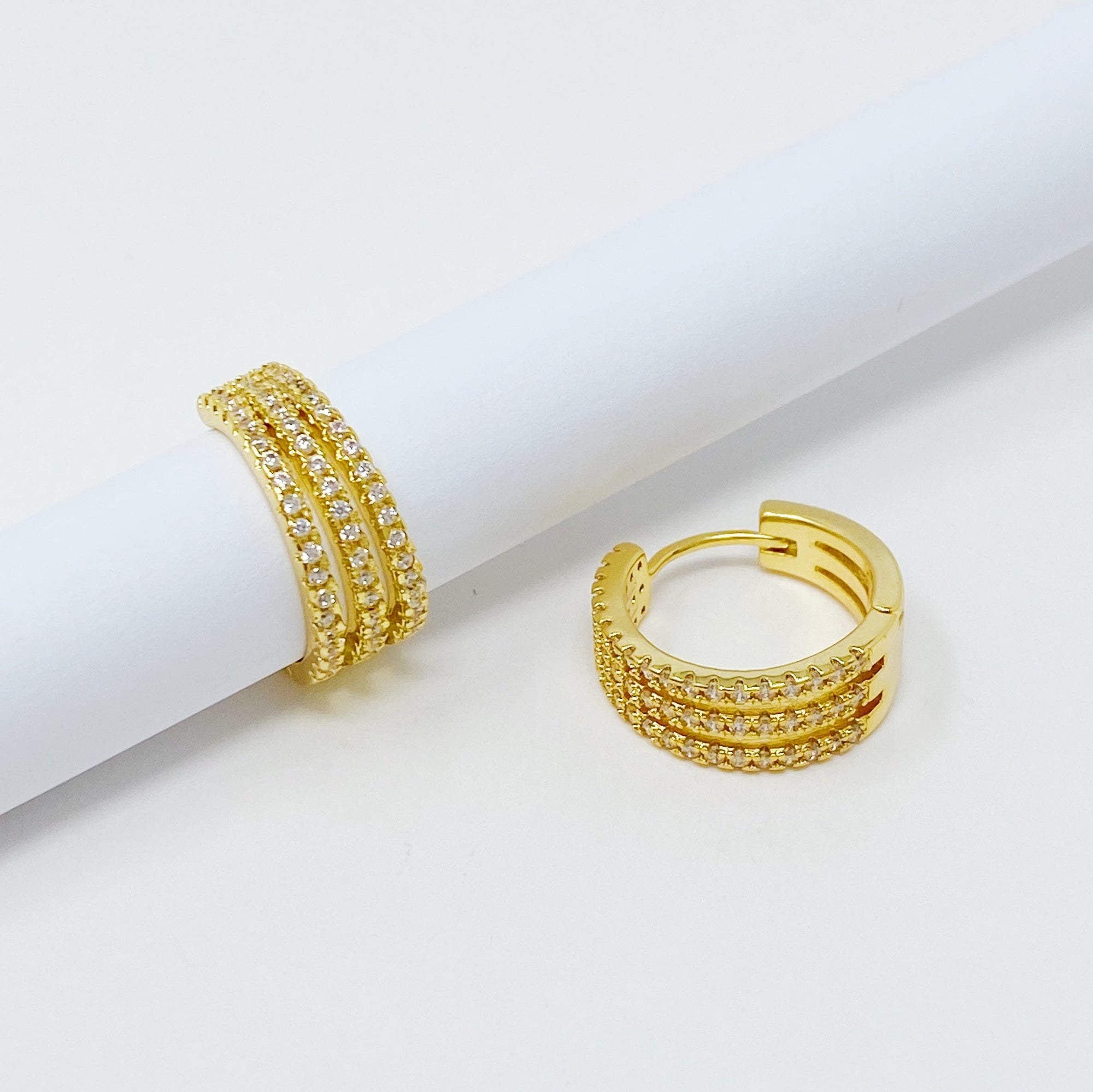Tri-Luxe Sparkle Huggie Earrings – Gold Plated with Cubic Zirconia Lysandra Luxe