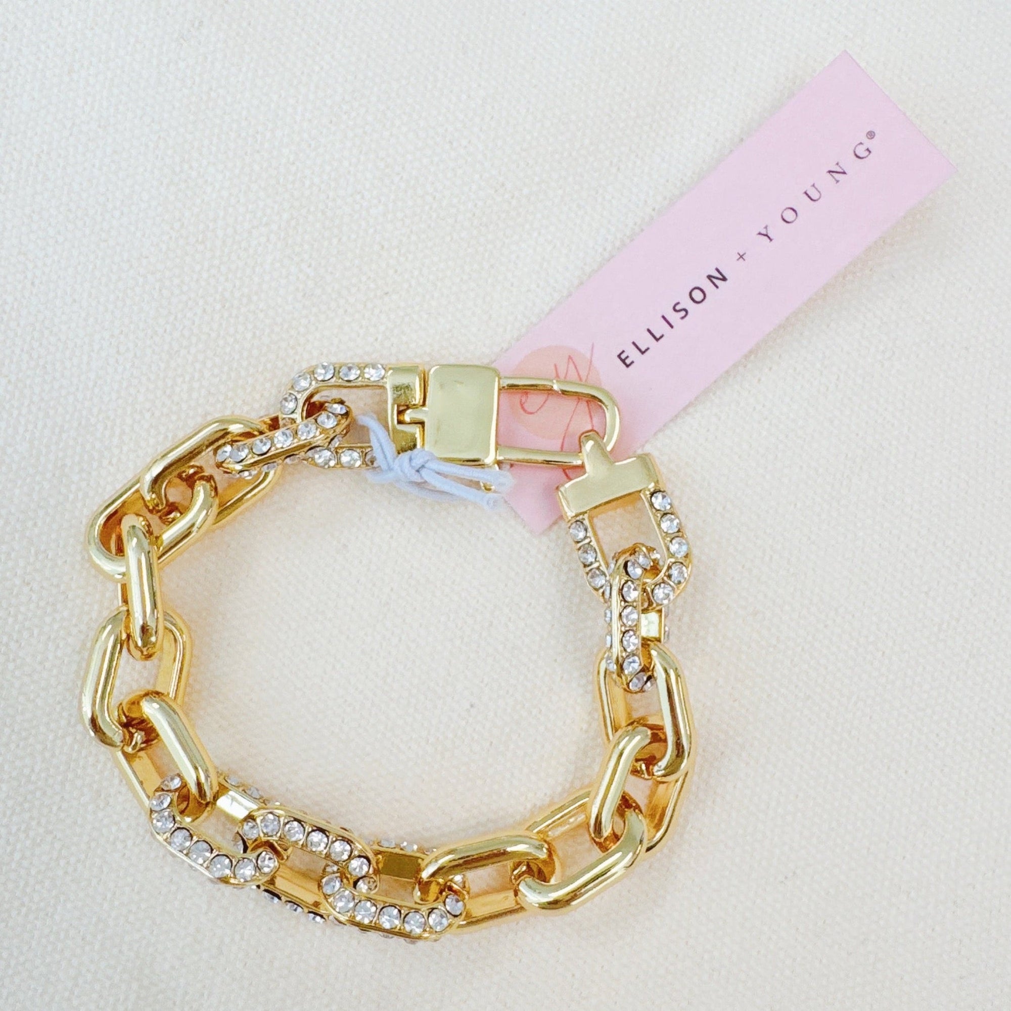 Chic and Sparkle Chain Bracelet – 18K Gold Plated Chain Link Bracelet with Crystal Accents | Modern Glam Jewelry for Women