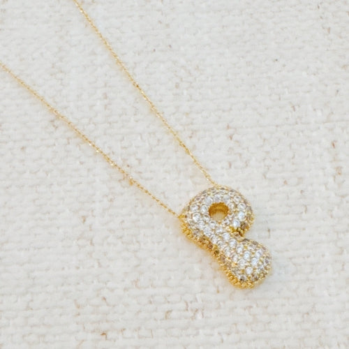 Crystal Bubble Initial Necklace – Personalized Puffy Letter Pendant with Sparkling Crystals Lysandra Luxe