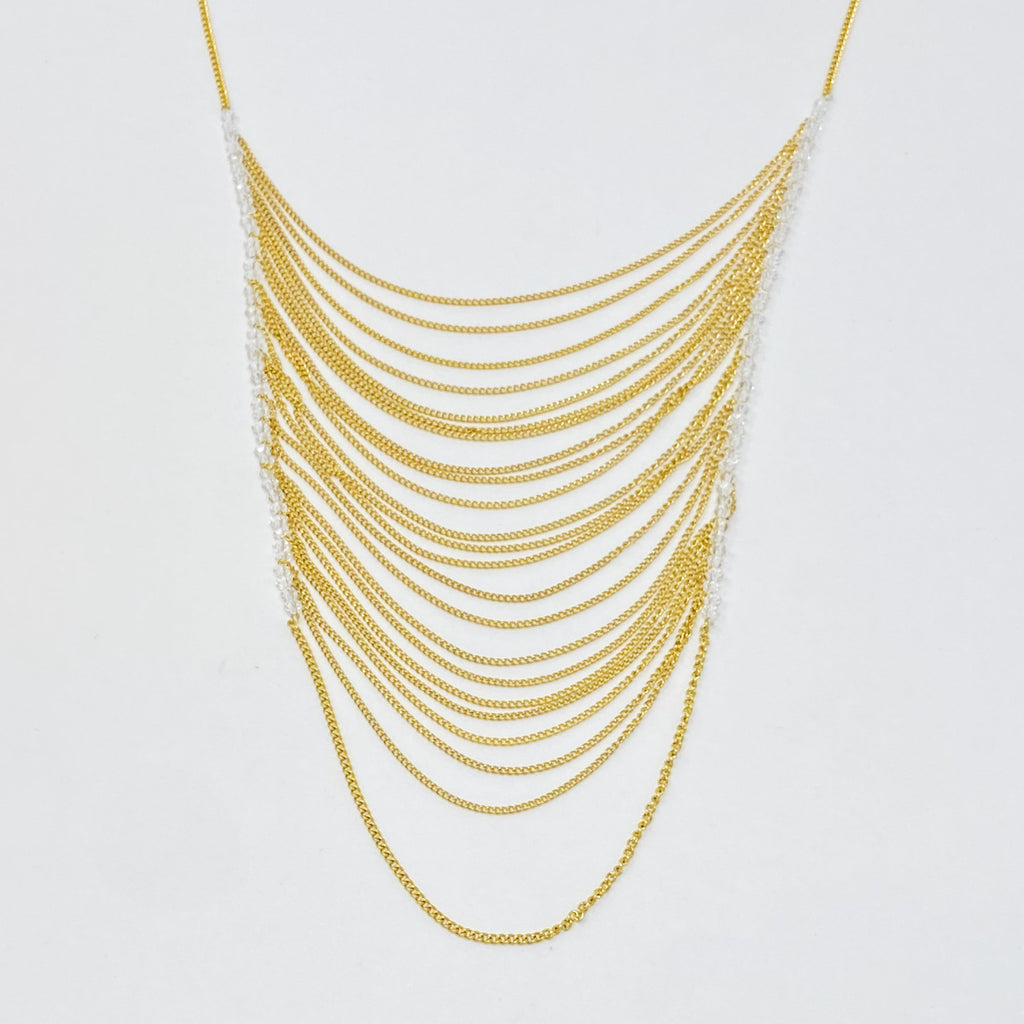 Aurora Arched Chain Drop Necklace – Gold Plated with Glass Bead Detail Lysandra Luxe
