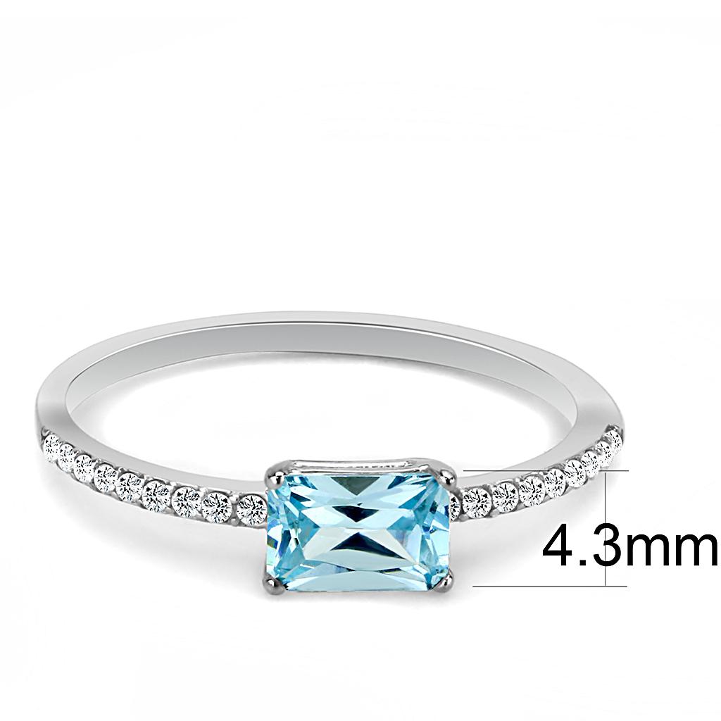 The Ocean Wink Ring – Rotated Radiant-Cut Blue CZ with Pavé Band in Polished Stainless Steel Lysandra Luxe
