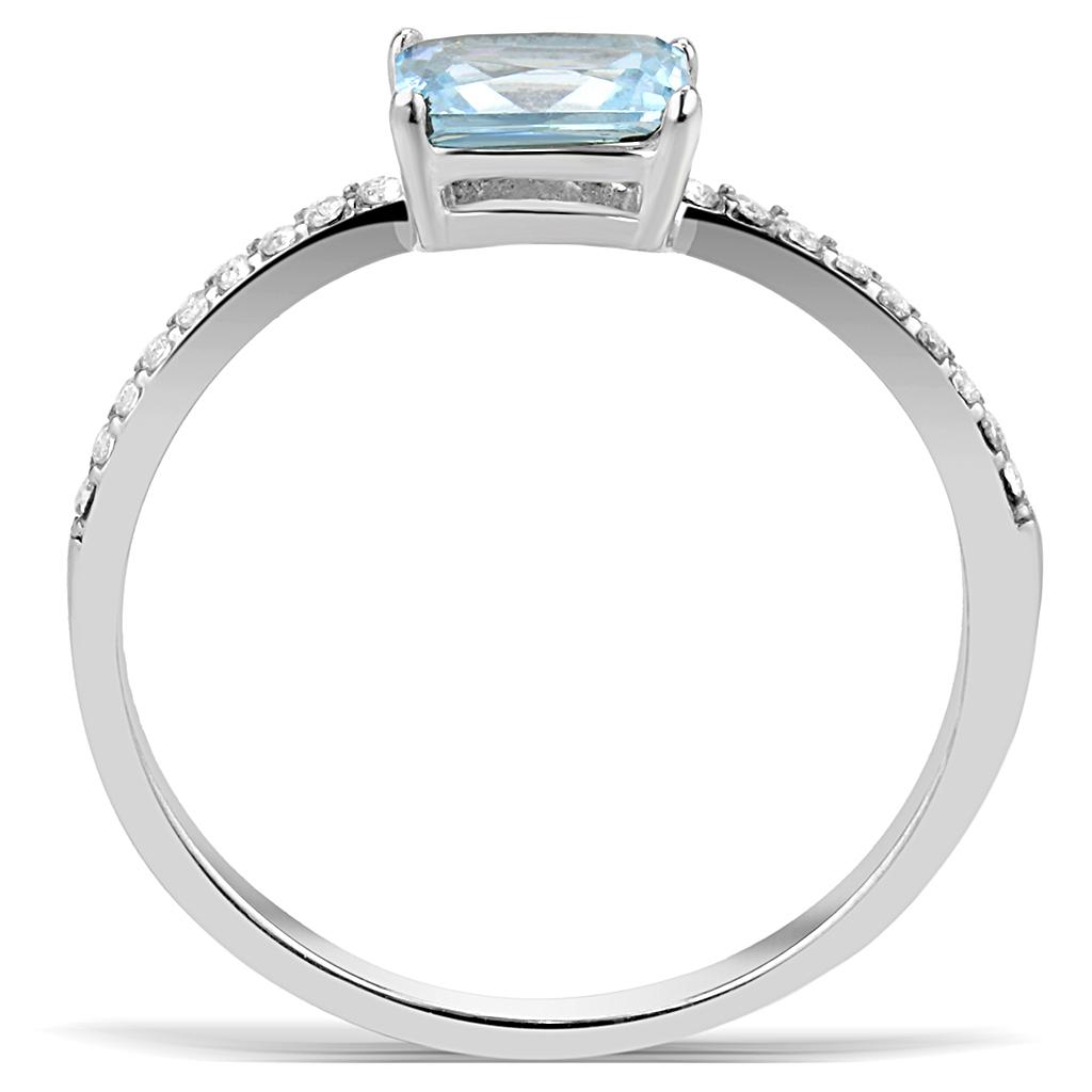 The Ocean Wink Ring – Rotated Radiant-Cut Blue CZ with Pavé Band in Polished Stainless Steel Lysandra Luxe