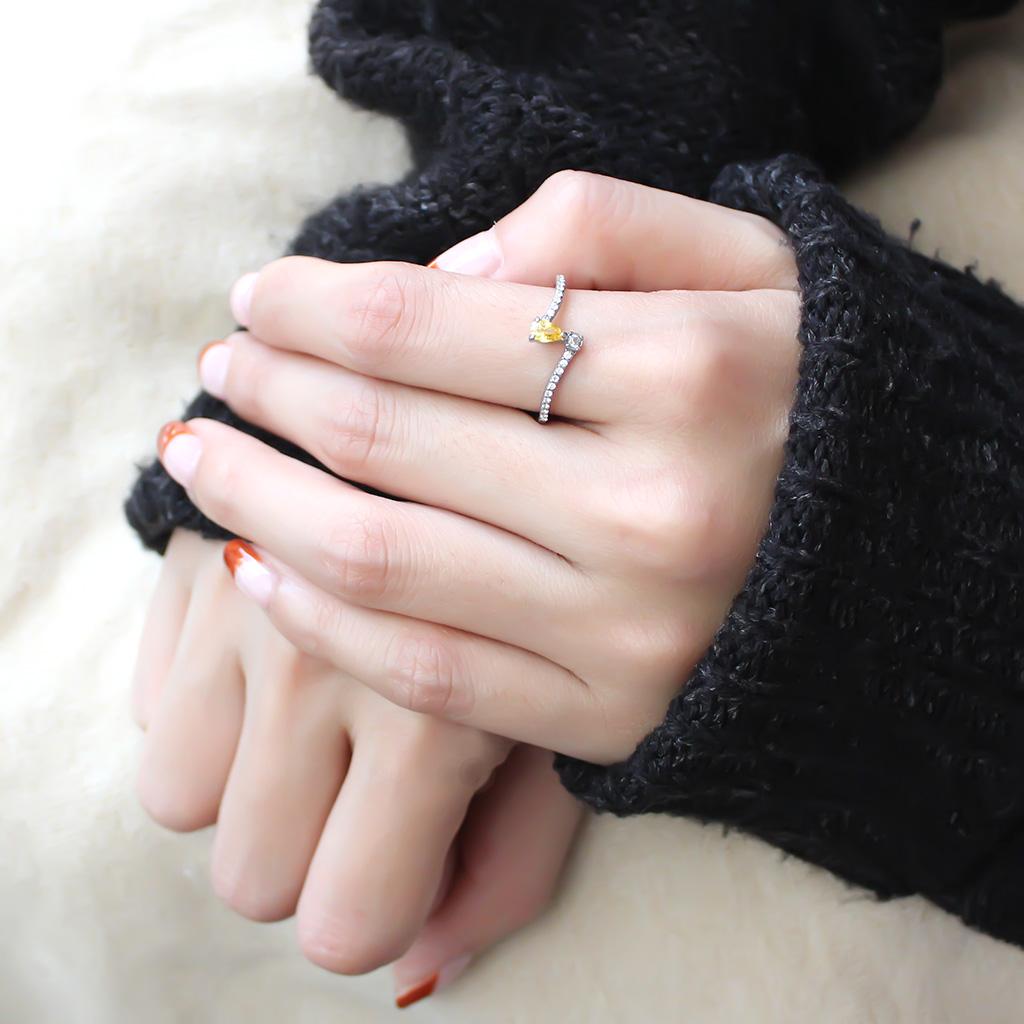 The Sunlit Duet – Pear‑Shaped Yellow Topaz & Clear CZ Ring with Pavé Band (Stainless Steel) Lysandra Luxe