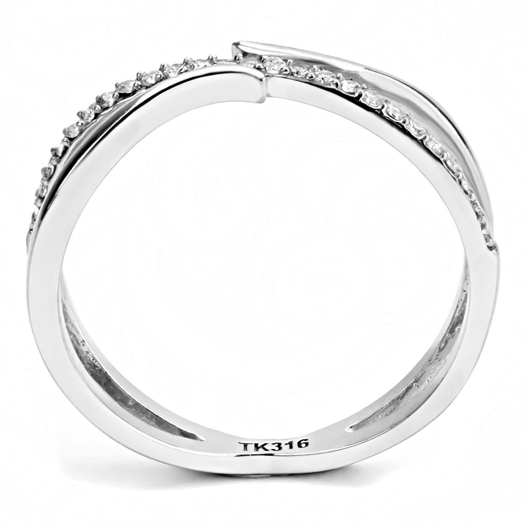 The Radiant Flare Ring – Clear CZ Center with Flared Accent Bands in Polished Stainless Steel Lysandra Luxe