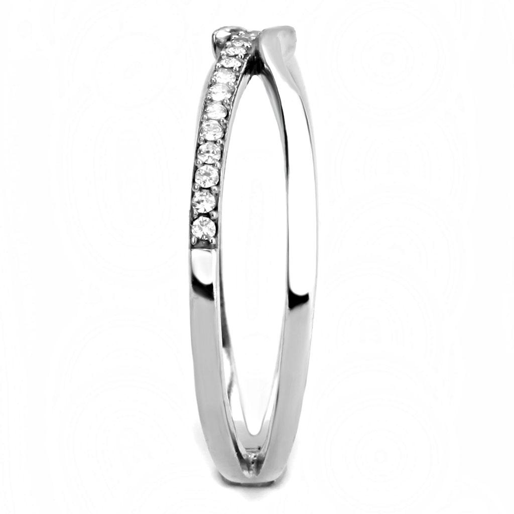 The Radiant Flare Ring – Clear CZ Center with Flared Accent Bands in Polished Stainless Steel Lysandra Luxe