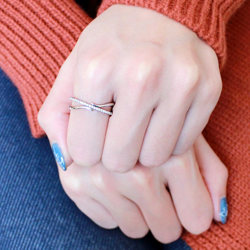 The Radiant Flare Ring – Clear CZ Center with Flared Accent Bands in Polished Stainless Steel Lysandra Luxe