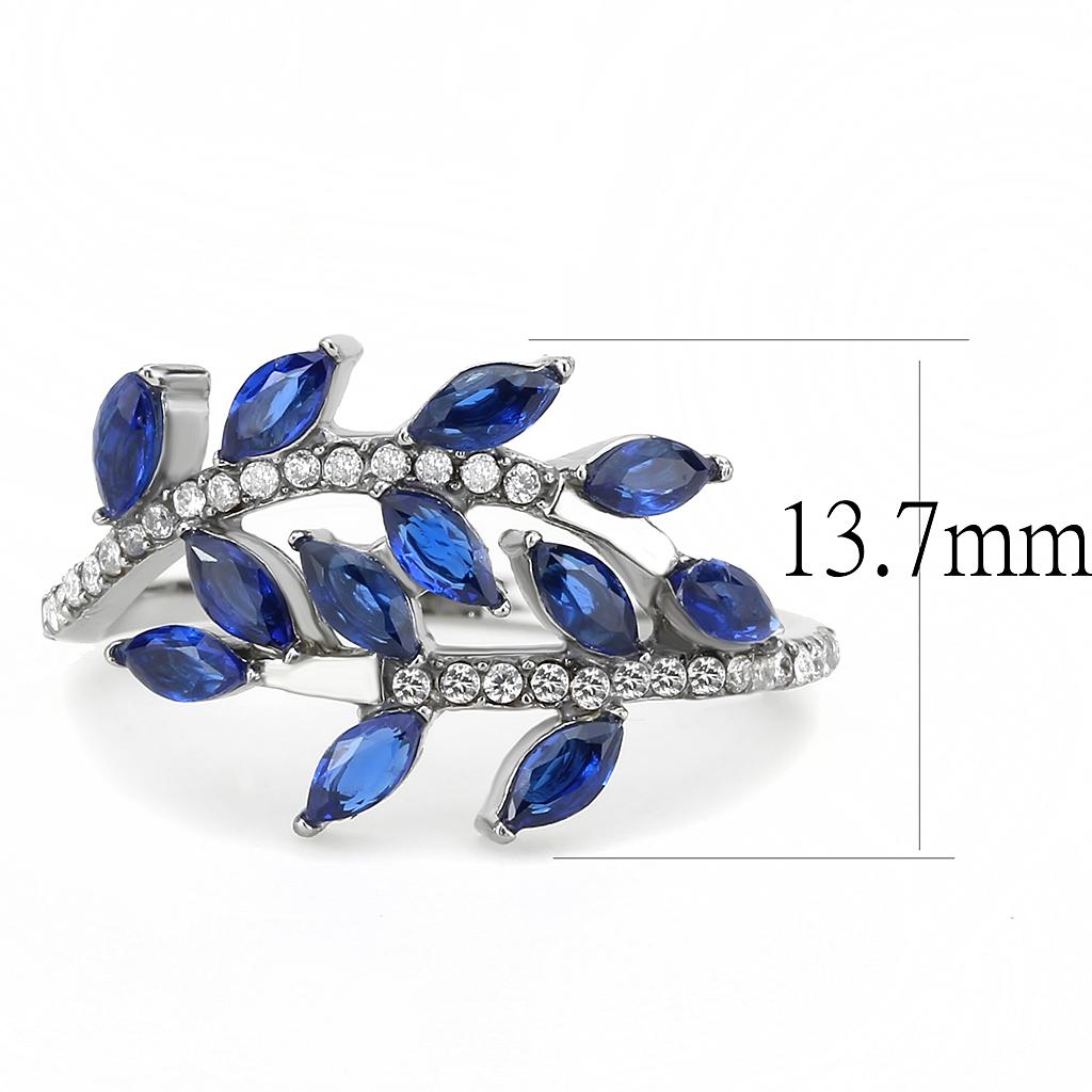 The Leaf Wave Ring – London Blue Marquise & Clear Crystal Wrap Band in Polished Stainless Steel Lysandra Luxe