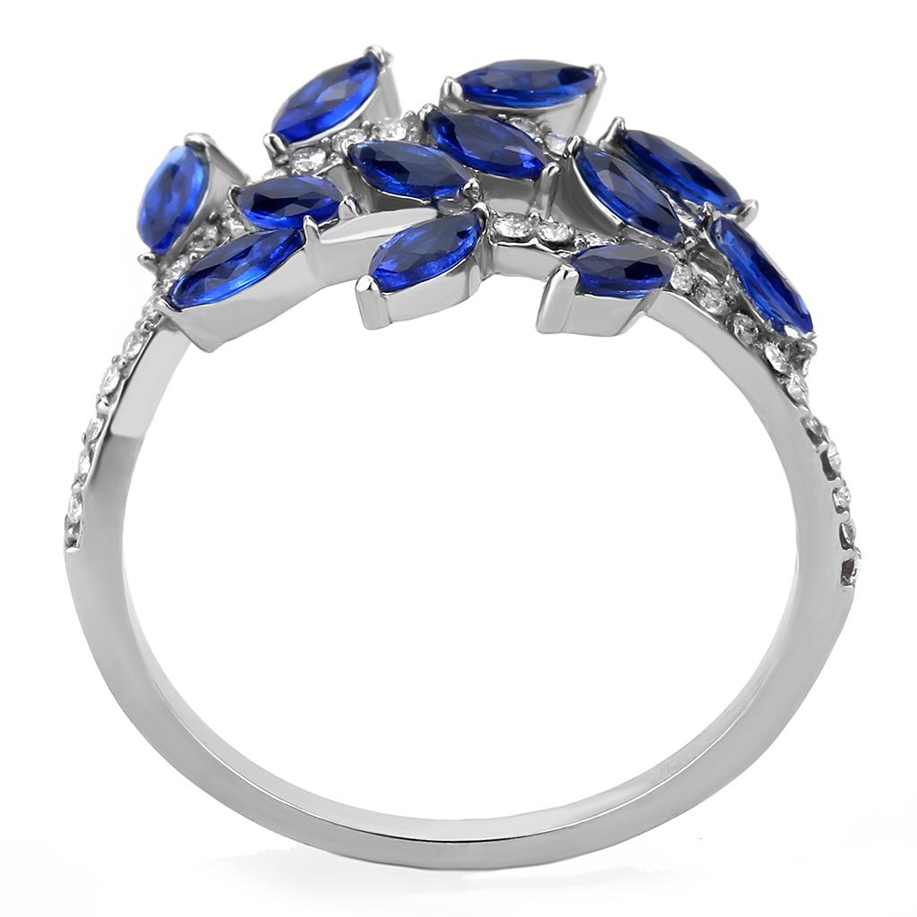The Leaf Wave Ring – London Blue Marquise & Clear Crystal Wrap Band in Polished Stainless Steel Lysandra Luxe