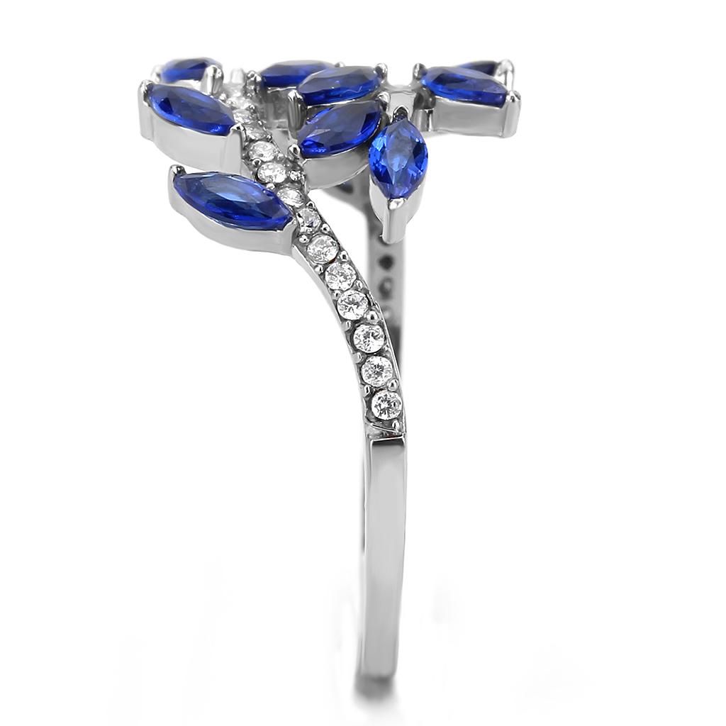 The Leaf Wave Ring – London Blue Marquise & Clear Crystal Wrap Band in Polished Stainless Steel Lysandra Luxe