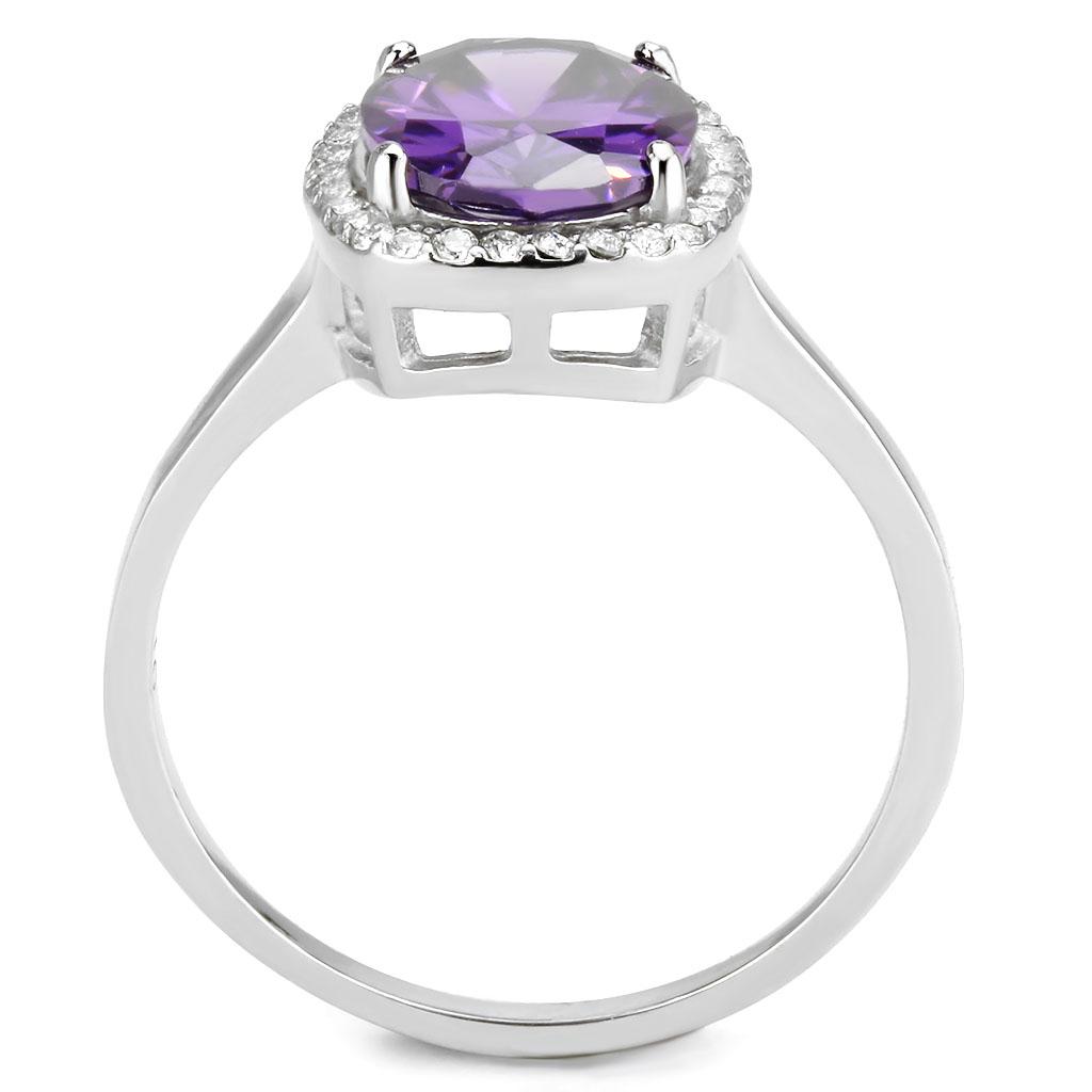 Oval Cut Amethyst Halo Ring – Stainless Steel with Clear Cubic Zirconia Accents Lysandra Luxe