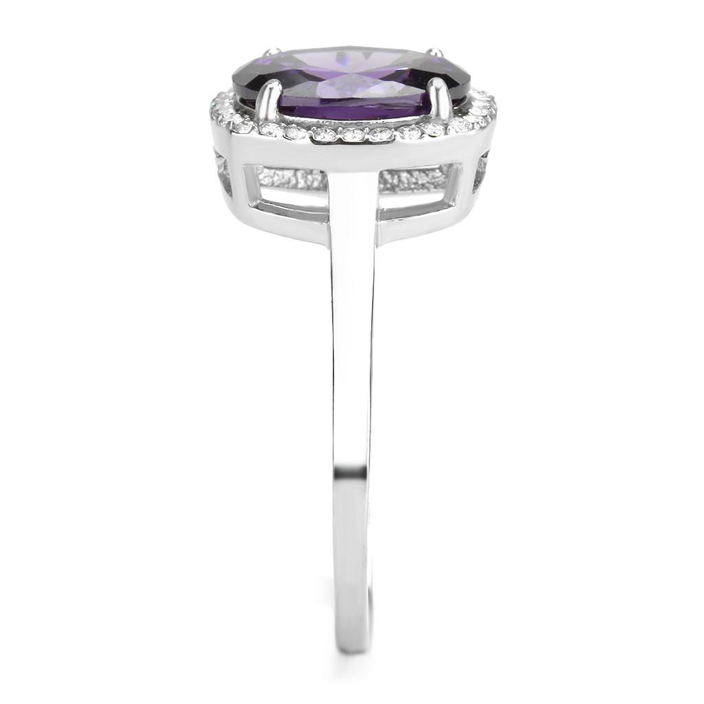Oval Cut Amethyst Halo Ring – Stainless Steel with Clear Cubic Zirconia Accents Lysandra Luxe