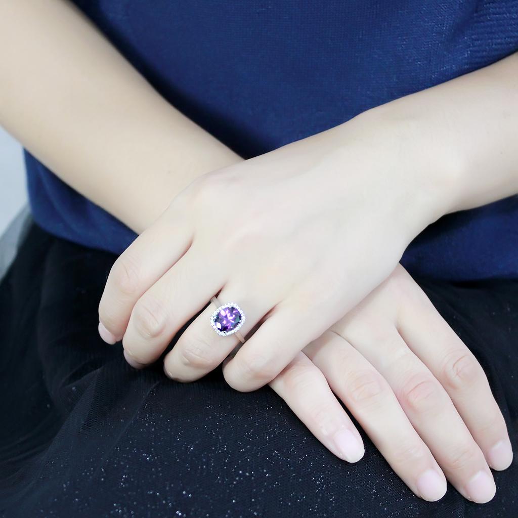 Oval Cut Amethyst Halo Ring – Stainless Steel with Clear Cubic Zirconia Accents Lysandra Luxe