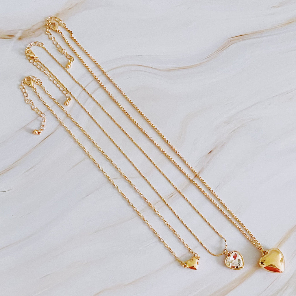 Triple Heart Pendant Necklace Set of 3 – Layered 16″, 18″ & 20″ Gold-Plated Heart Necklaces with Extenders Lysandra Luxe