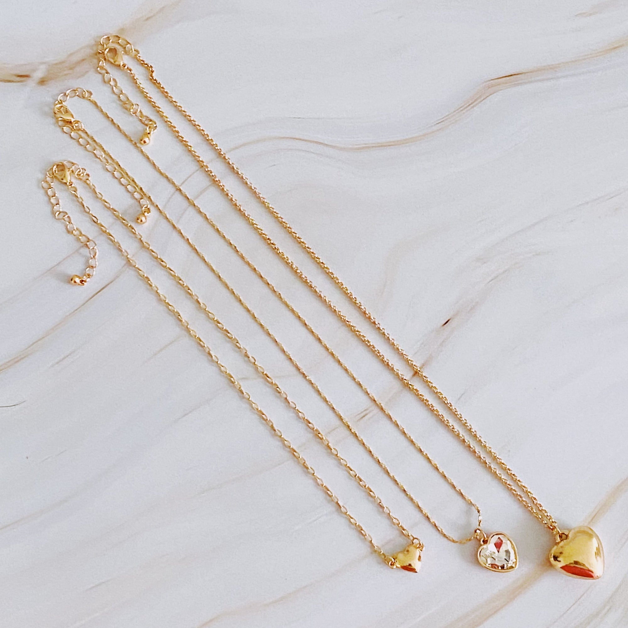 Triple Heart Pendant Necklace Set of 3 – Layered 16″, 18″ & 20″ Gold-Plated Heart Necklaces with Extenders Lysandra Luxe