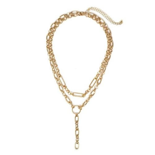 T Drop Layered Chain Necklace – Designer-Inspired Y Necklace with Double Chains