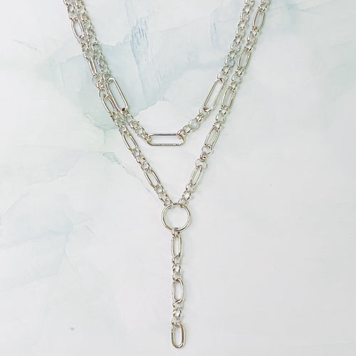 T Drop Layered Chain Necklace – Designer-Inspired Y Necklace with Double Chains