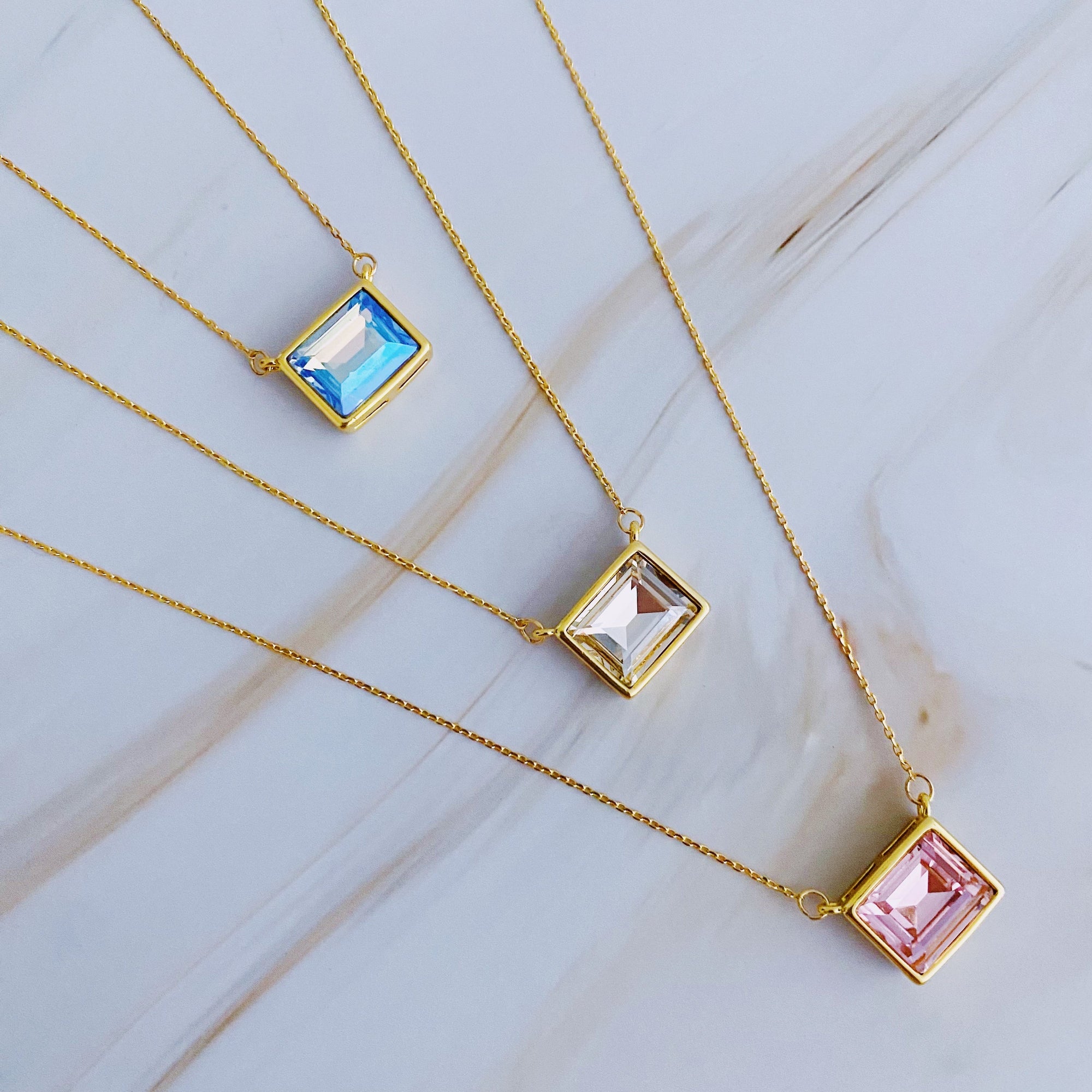 Radiance Square Pendant Necklace – Gold Plated with Glass Jewel (3 Colors) Lysandra Luxe