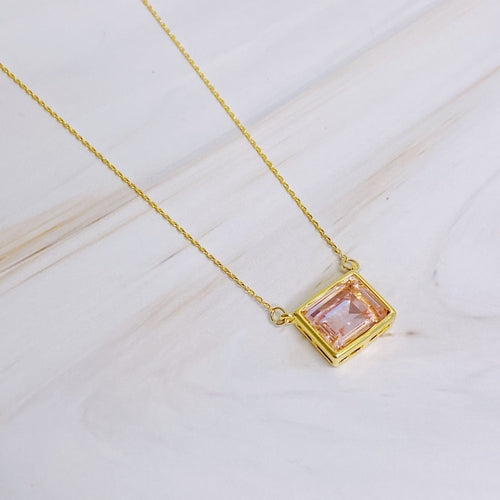 Radiance Square Pendant Necklace – Gold Plated with Glass Jewel (3 Colors) Lysandra Luxe