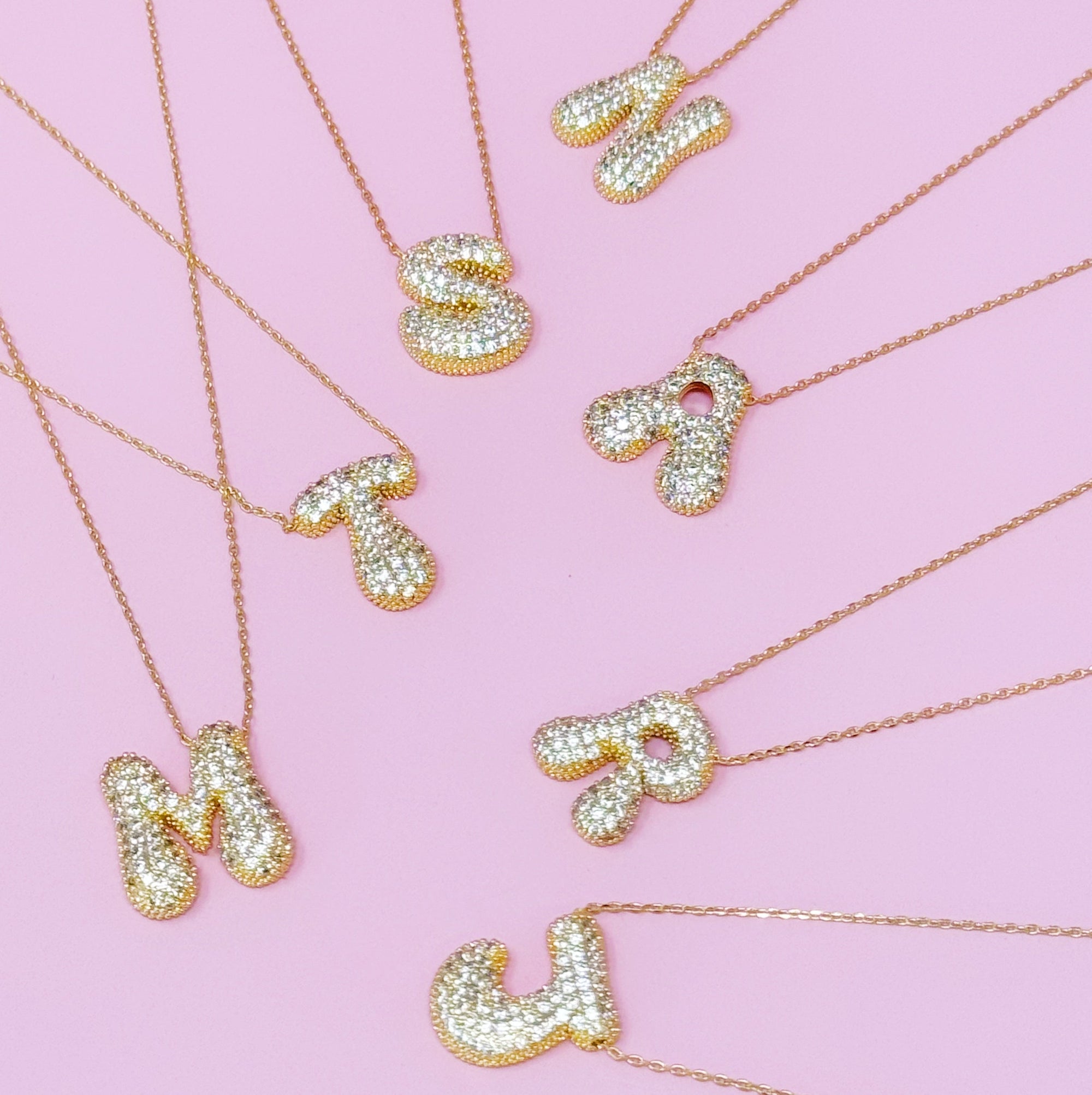 Crystal Bubble Initial Necklace – Personalized Puffy Letter Pendant with Sparkling Crystals Lysandra Luxe