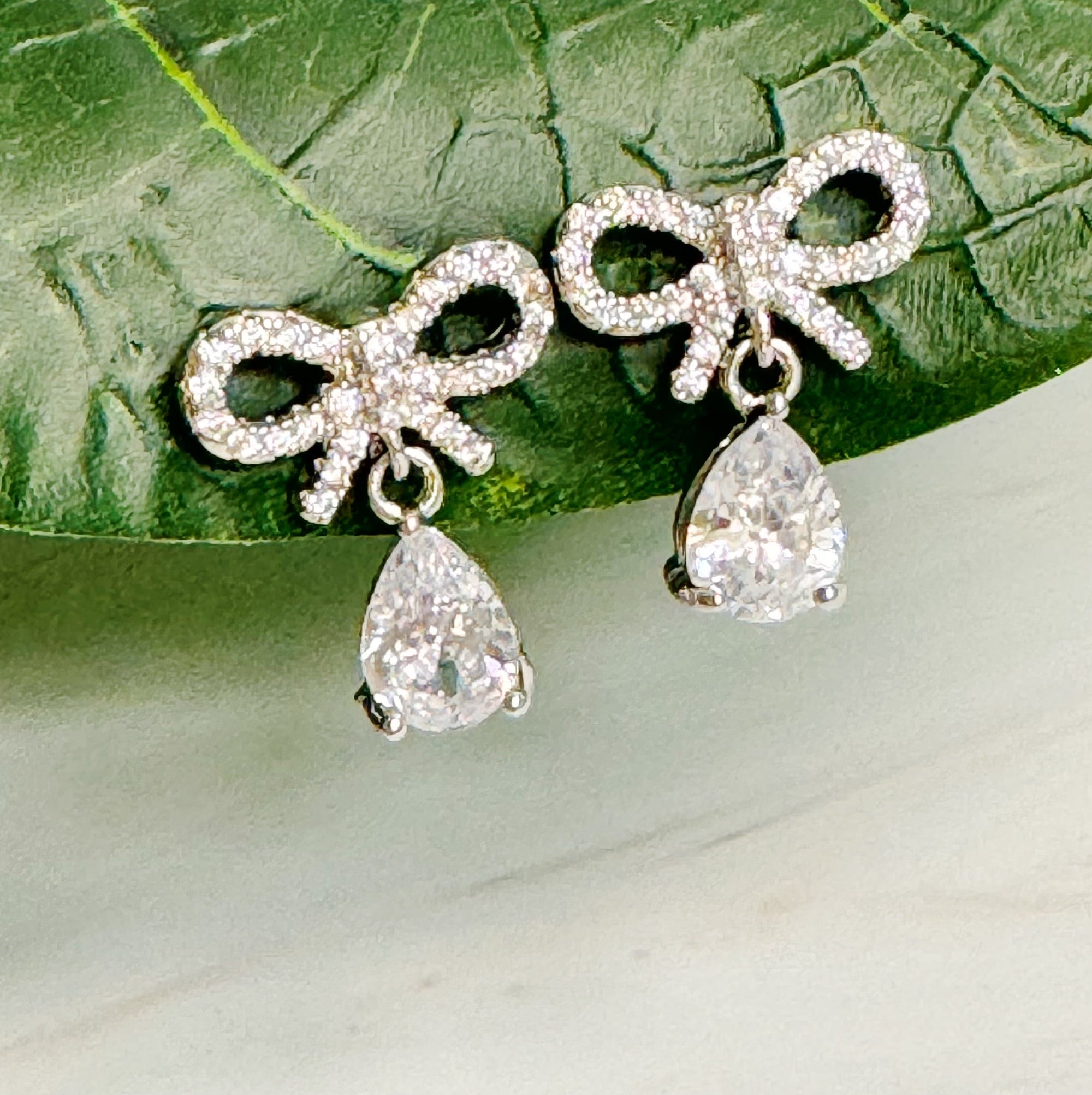 Gilded Grace Bow & Teardrop Earrings – Dainty Sparkle Statement Studs Lysandra Luxe