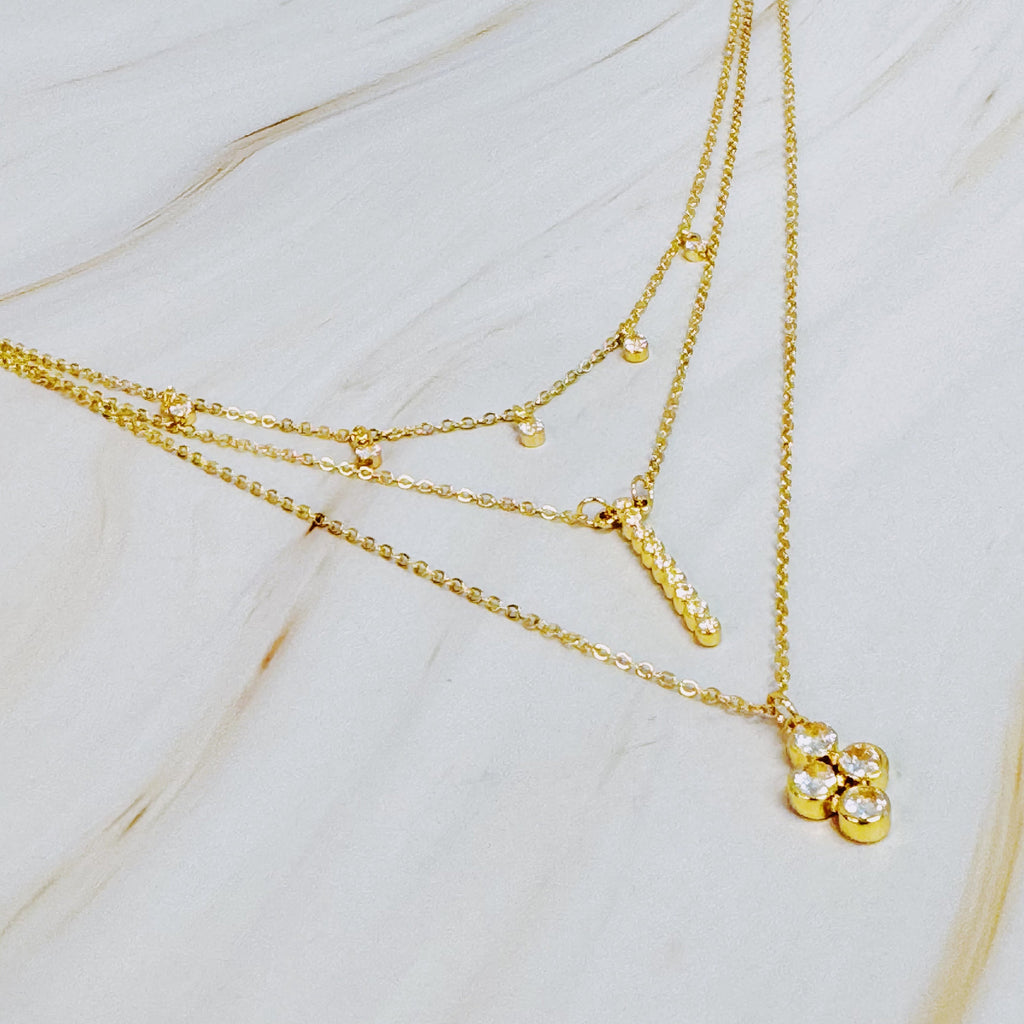 Radiance Bezel Layered Necklace – Gold Plated Multi-Chain Design Lysandra Luxe