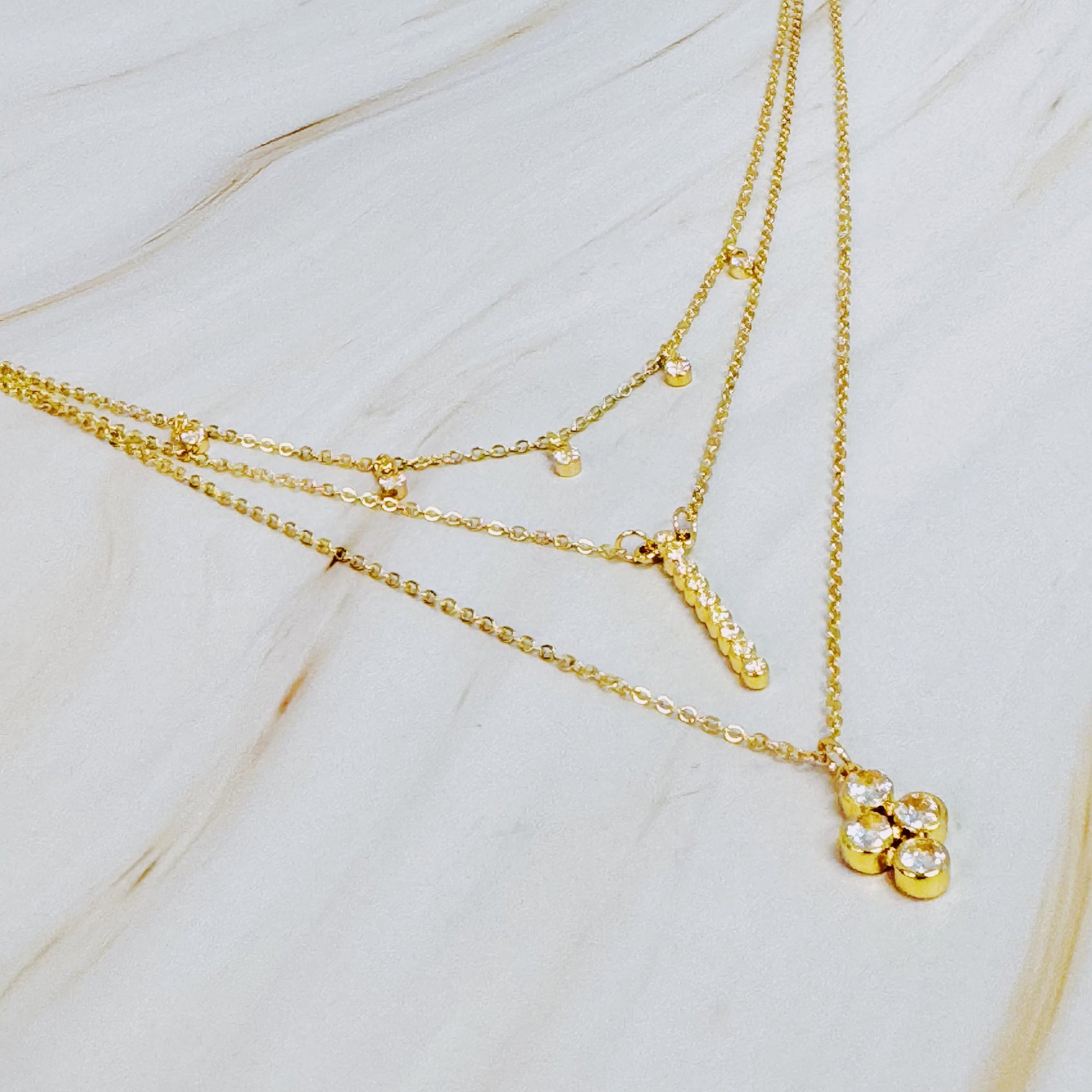 Radiance Bezel Layered Necklace – Gold Plated Multi-Chain Design Lysandra Luxe